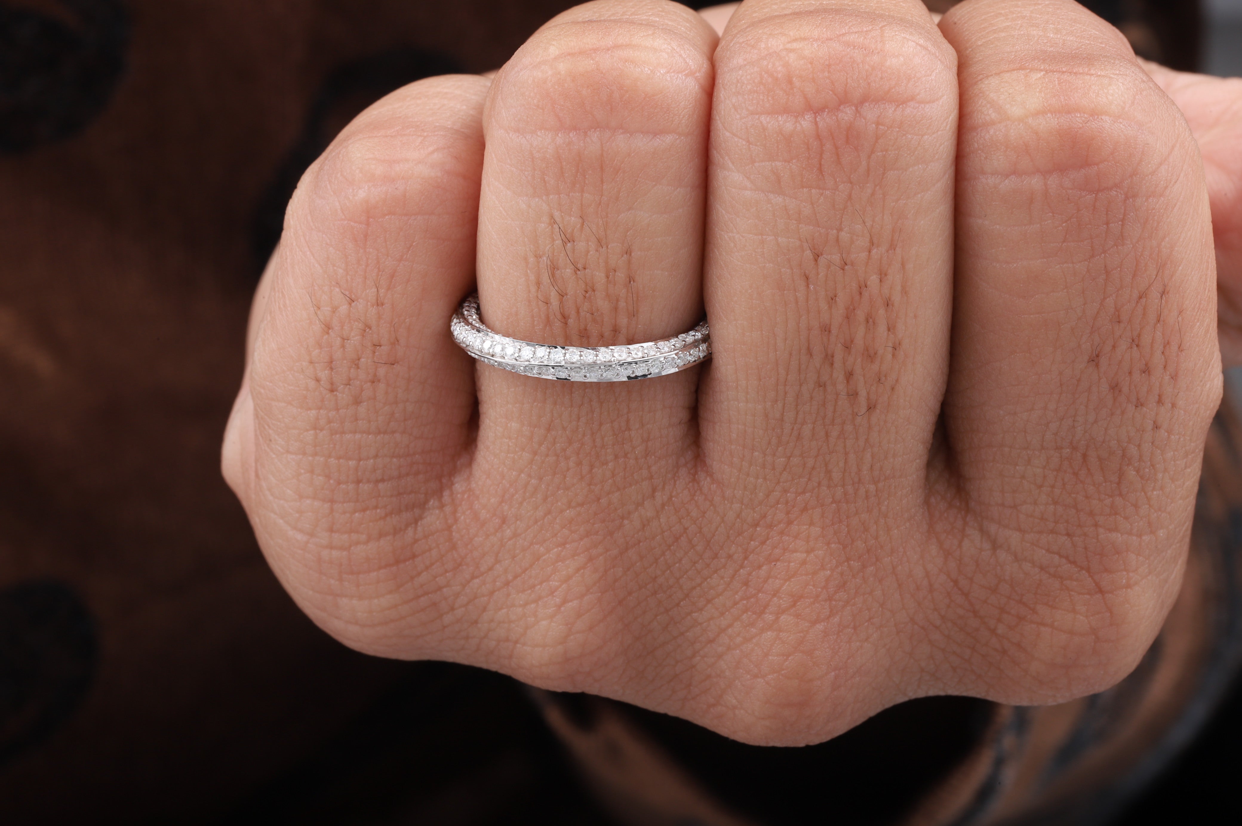 Fully Twisted Unique Band, Full Eternity Wedding Band ,14K White Gold Round Moissanite Band