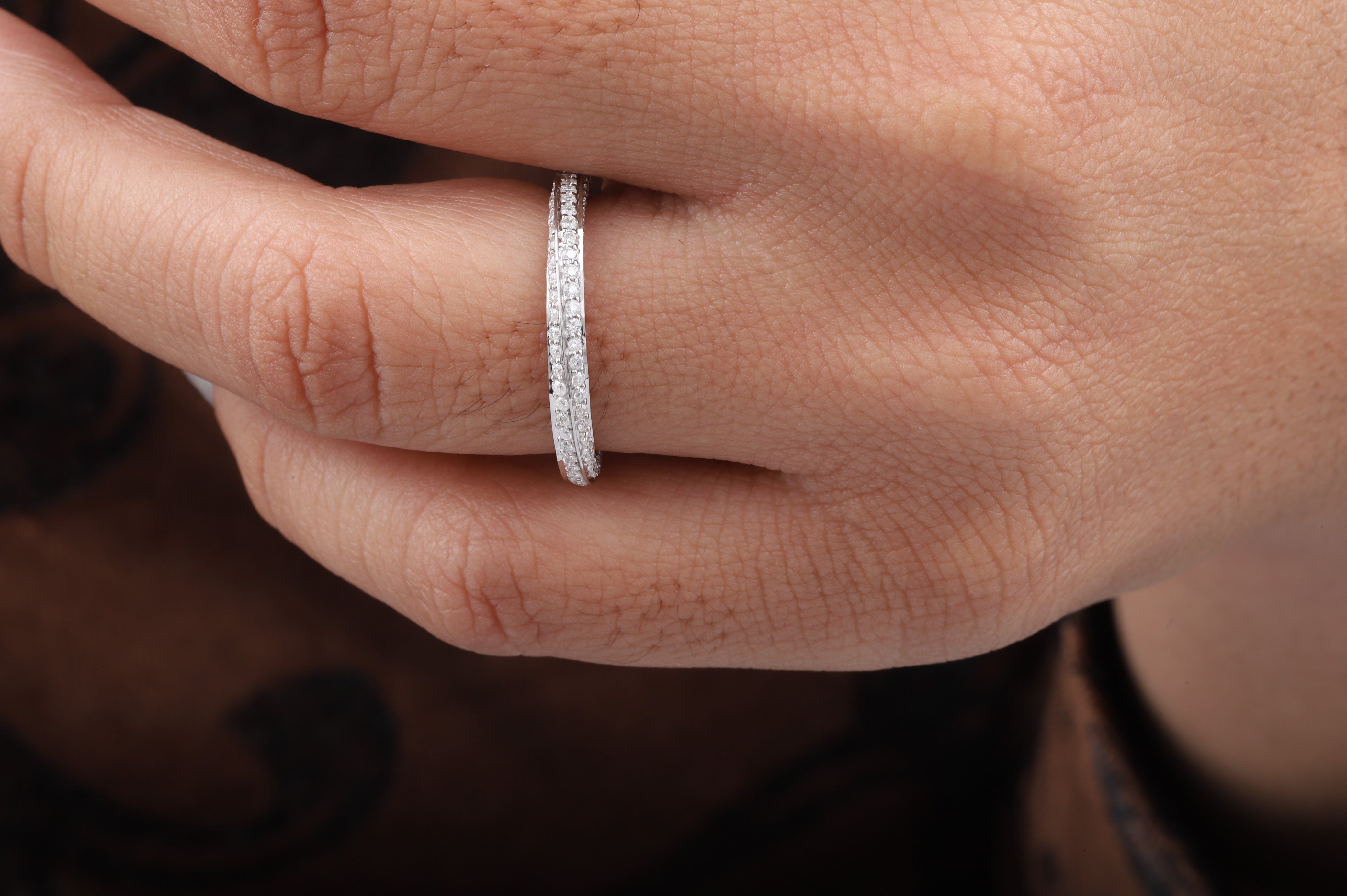Fully Twisted Unique Band, Full Eternity Wedding Band ,14K White Gold Round Moissanite Band