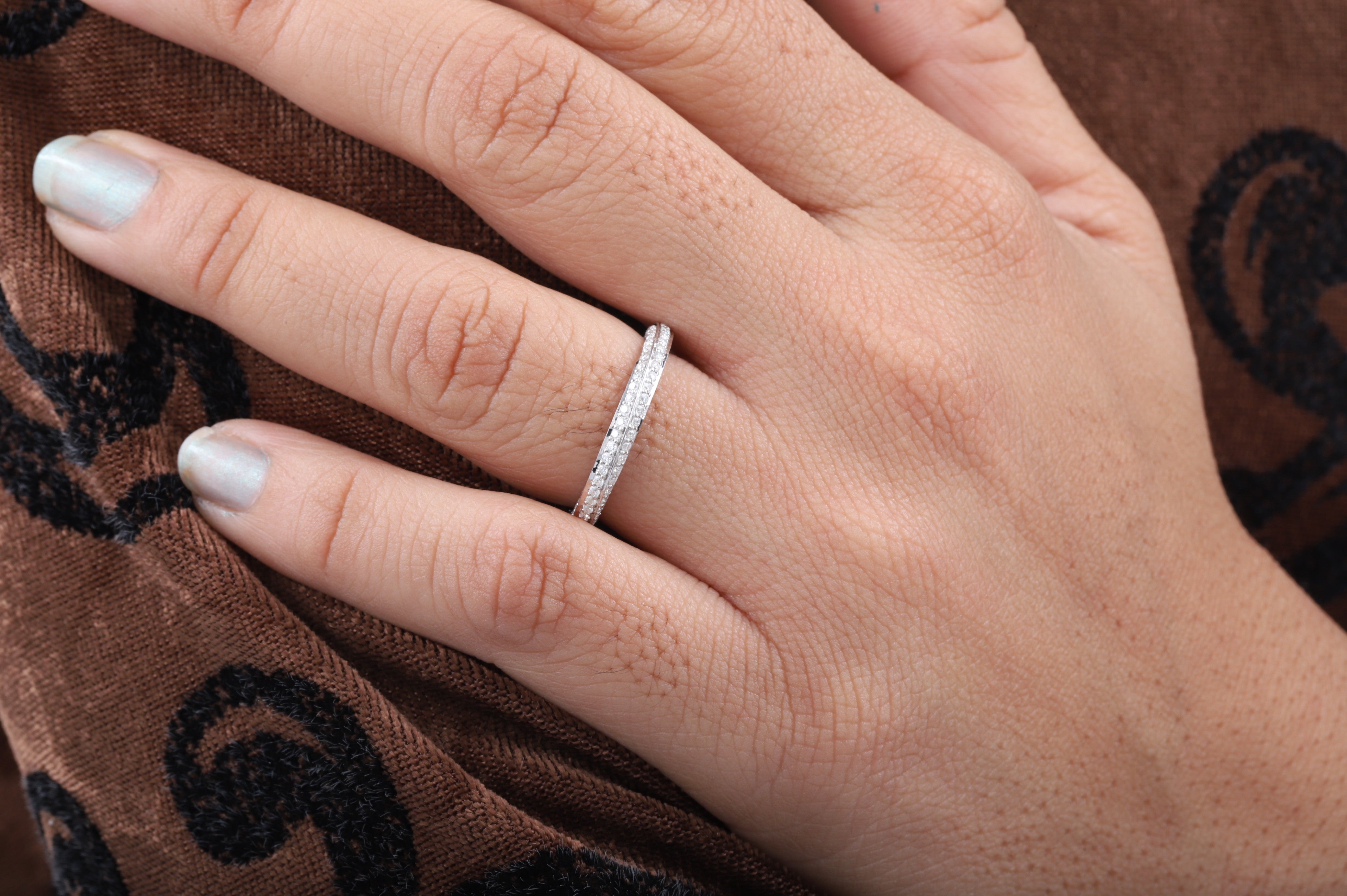 Fully Twisted Unique Band, Full Eternity Wedding Band ,14K White Gold Round Moissanite Band