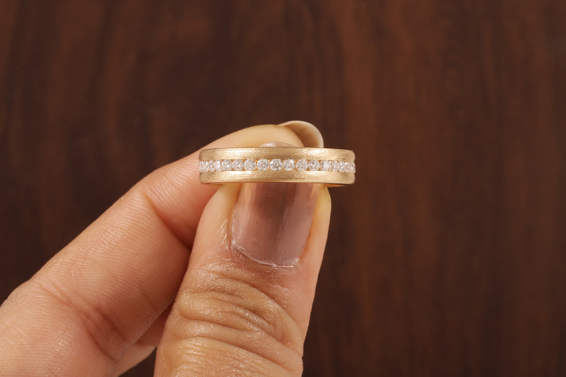 14K Yellow Gold Moissanite Men's Full Eternity Wedding Band Ring
