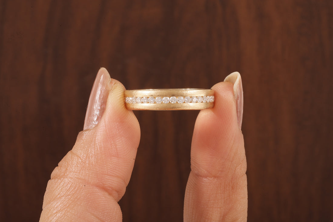 14K Yellow Gold Moissanite Men's Full Eternity Wedding Band Ring