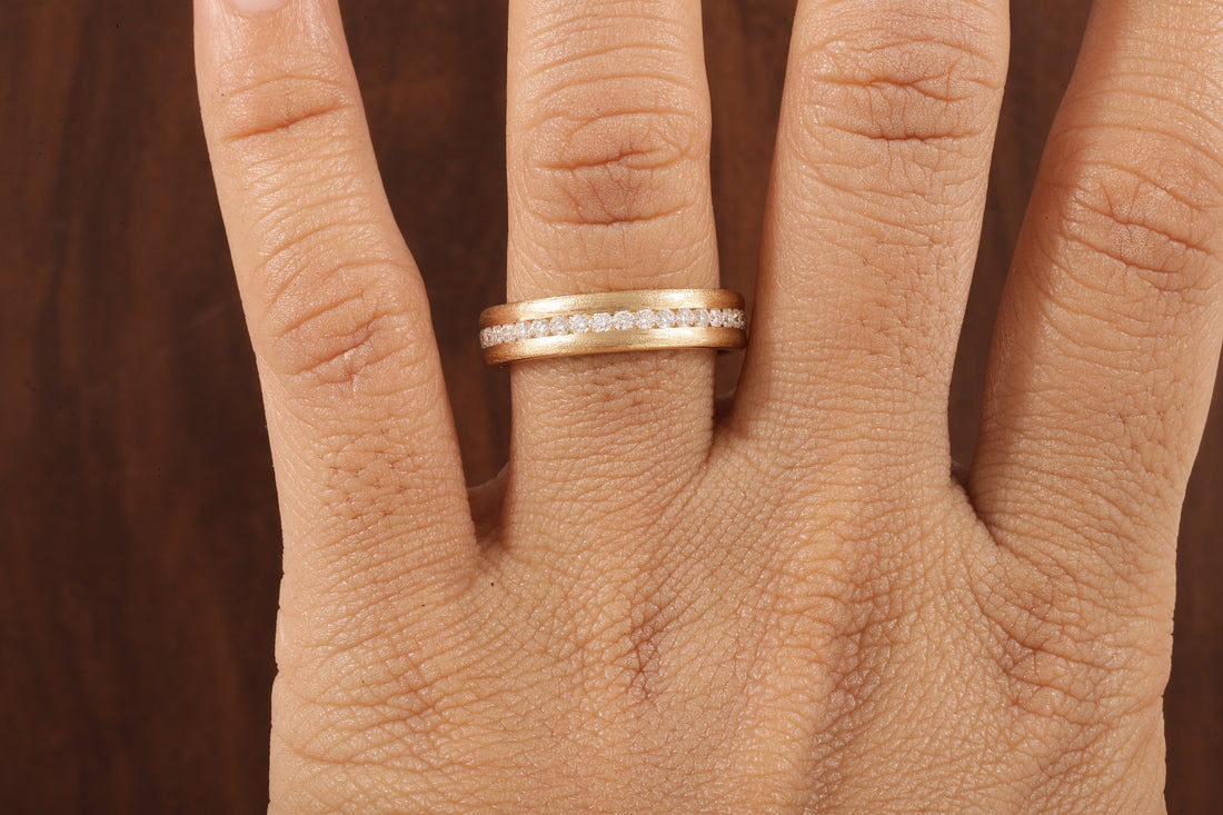 14K Yellow Gold Moissanite Men's Full Eternity Wedding Band Ring