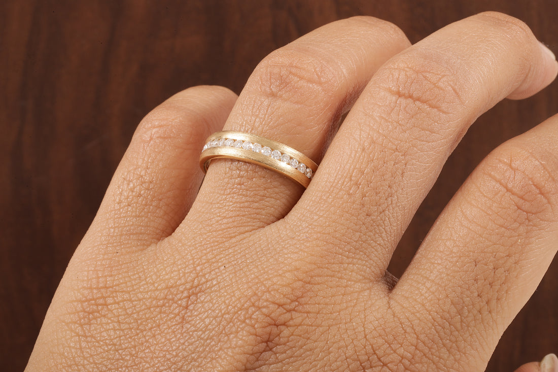 14K Yellow Gold Moissanite Men's Full Eternity Wedding Band Ring