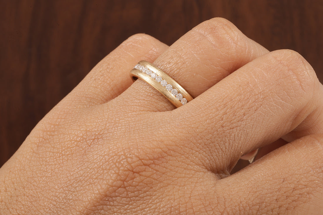 14K Yellow Gold Moissanite Men's Full Eternity Wedding Band Ring