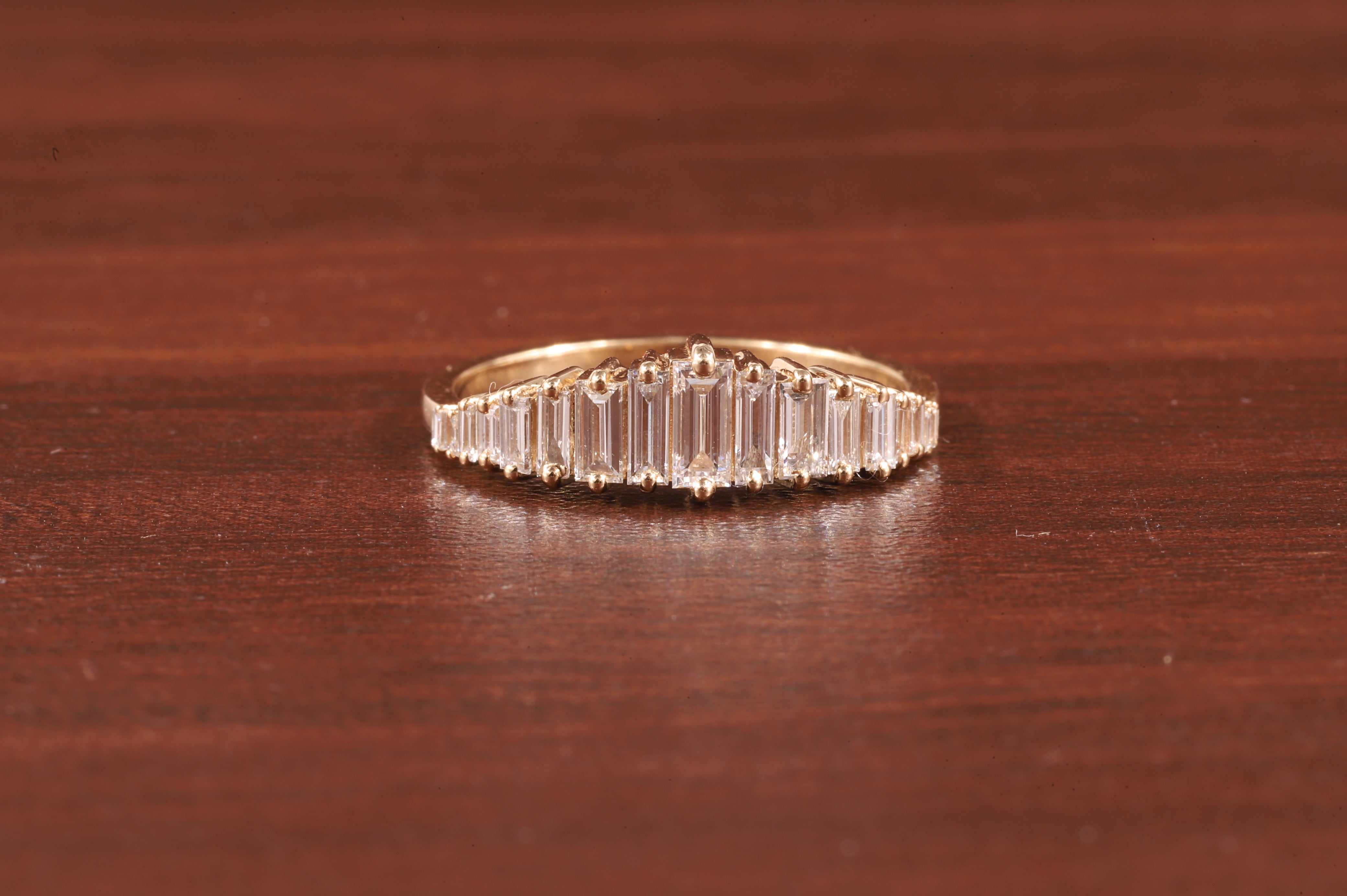 Baguette Cut CZ Diamond Ring Moissanite Vertical Step Stone Set Ring