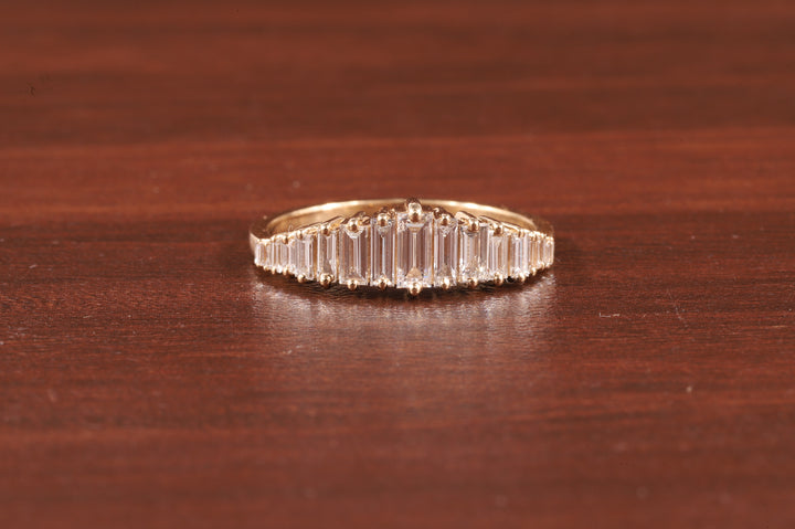 Baguette Cut CZ Diamond Ring Moissanite Vertical Step Stone Set Ring