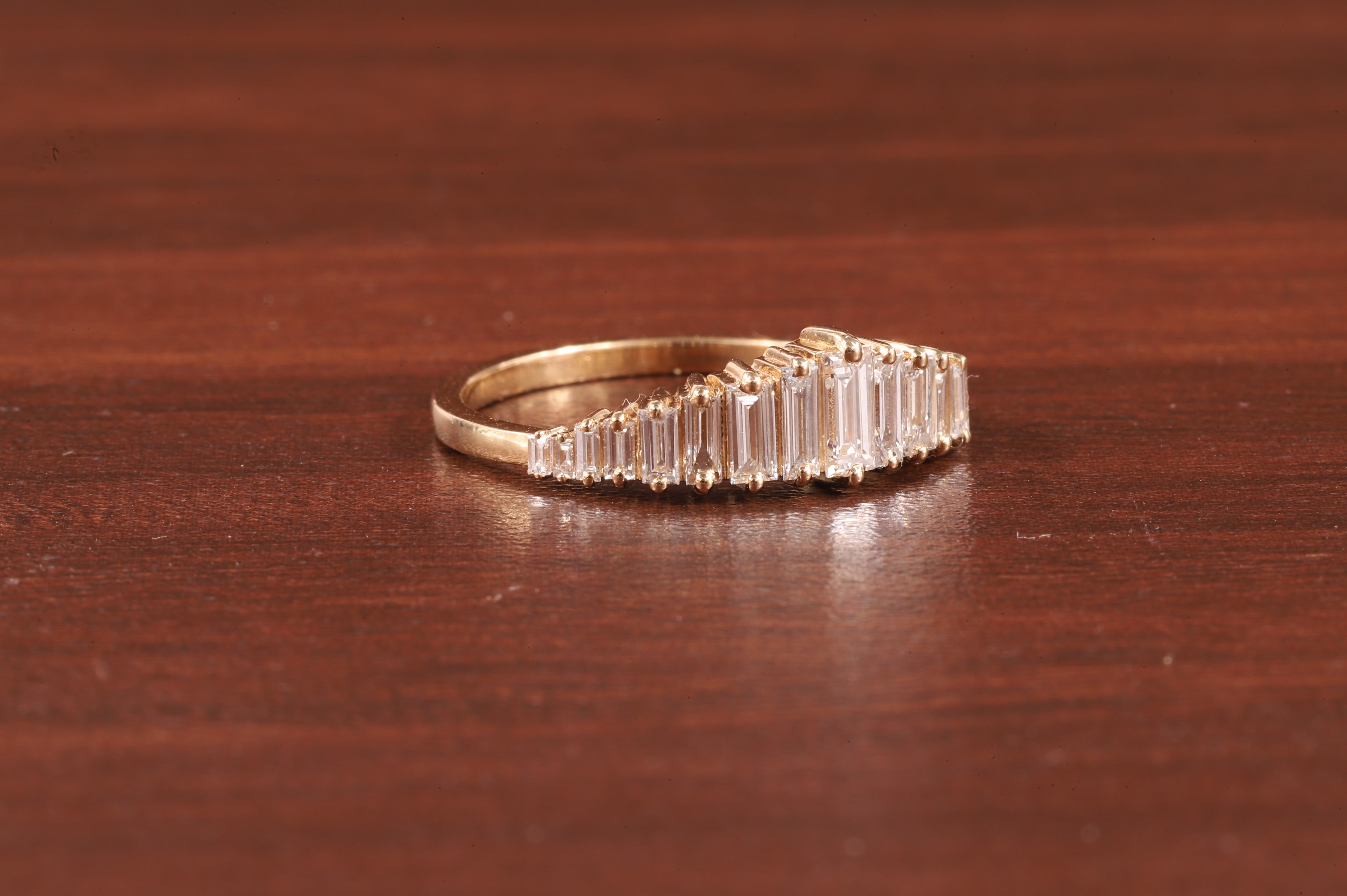 Baguette Cut CZ Diamond Ring Moissanite Vertical Step Stone Set Ring