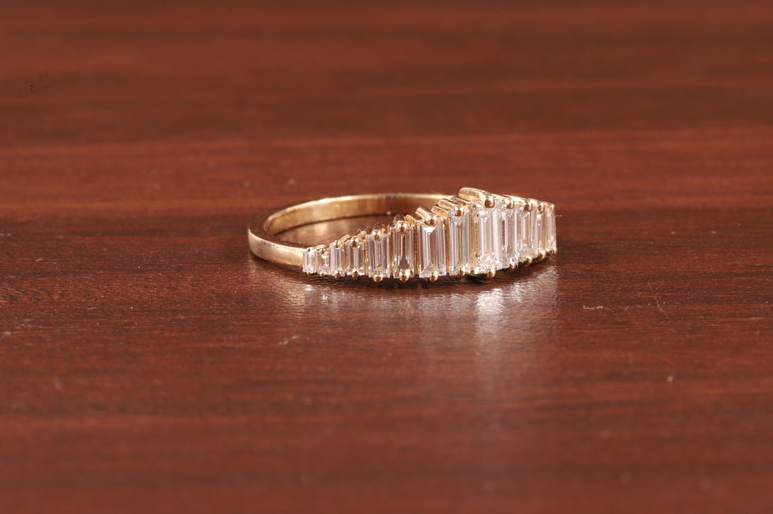 Baguette Cut CZ Diamond Ring Moissanite Vertical Step Stone Set Ring