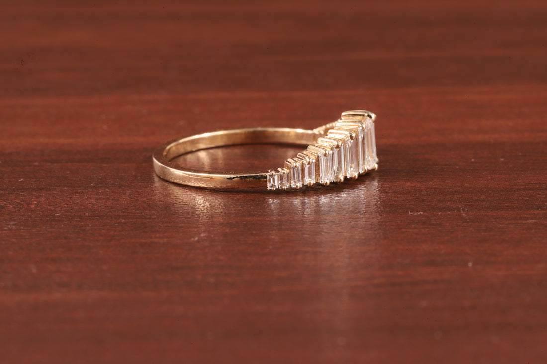 Baguette Cut Diamond Half Eternity Band, Lab Grown Diamond Wedding Band