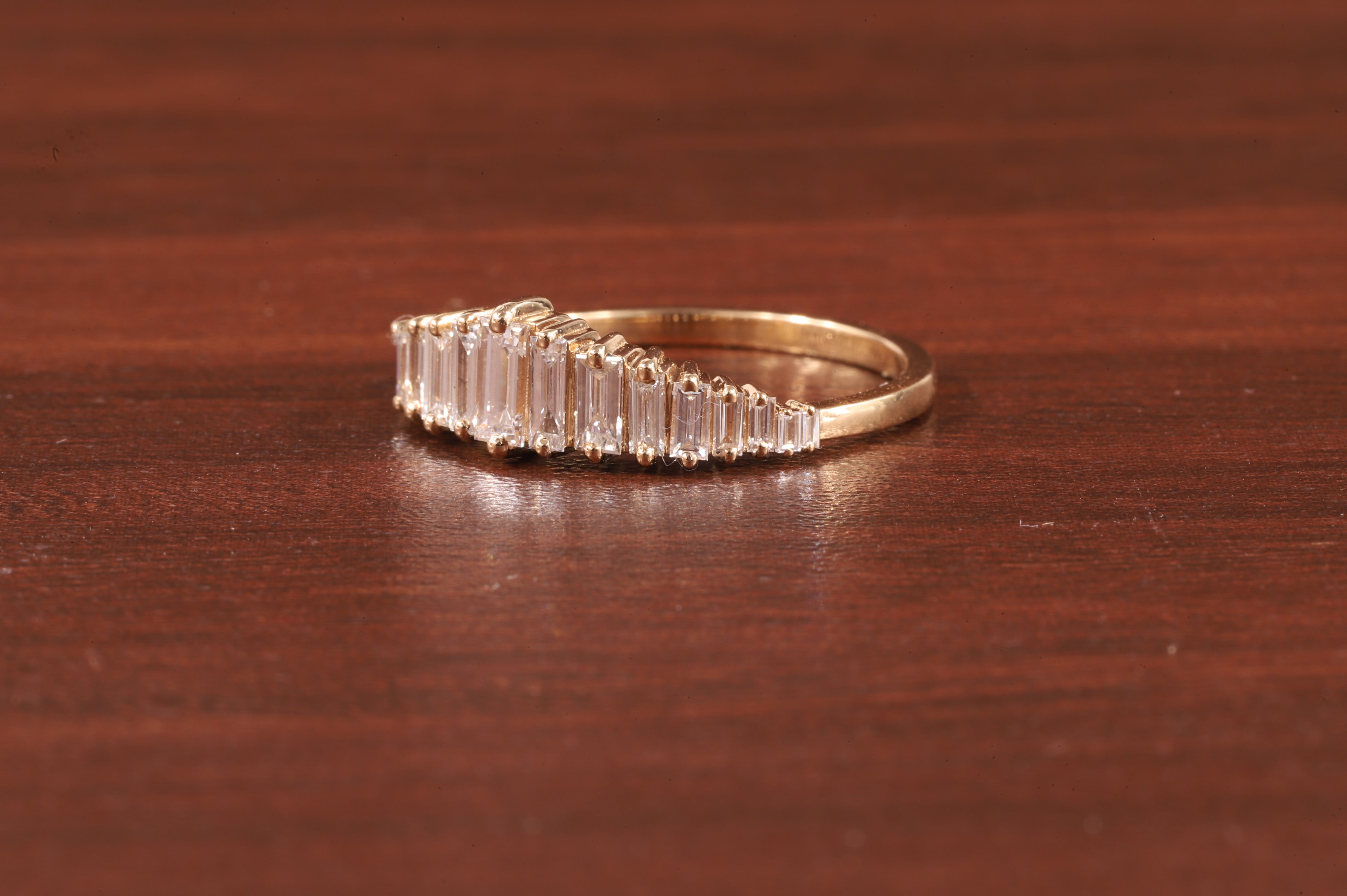 Baguette Cut CZ Diamond Ring Moissanite Vertical Step Stone Set Ring