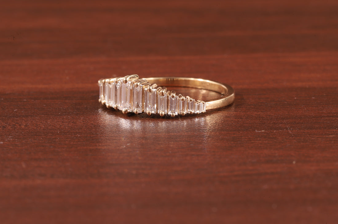 Baguette Cut Diamond Half Eternity Band, Lab Grown Diamond Wedding Band