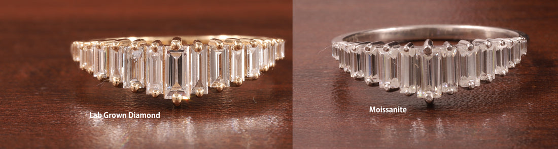 Baguette Cut CZ Diamond Ring Moissanite Vertical Step Stone Set Ring