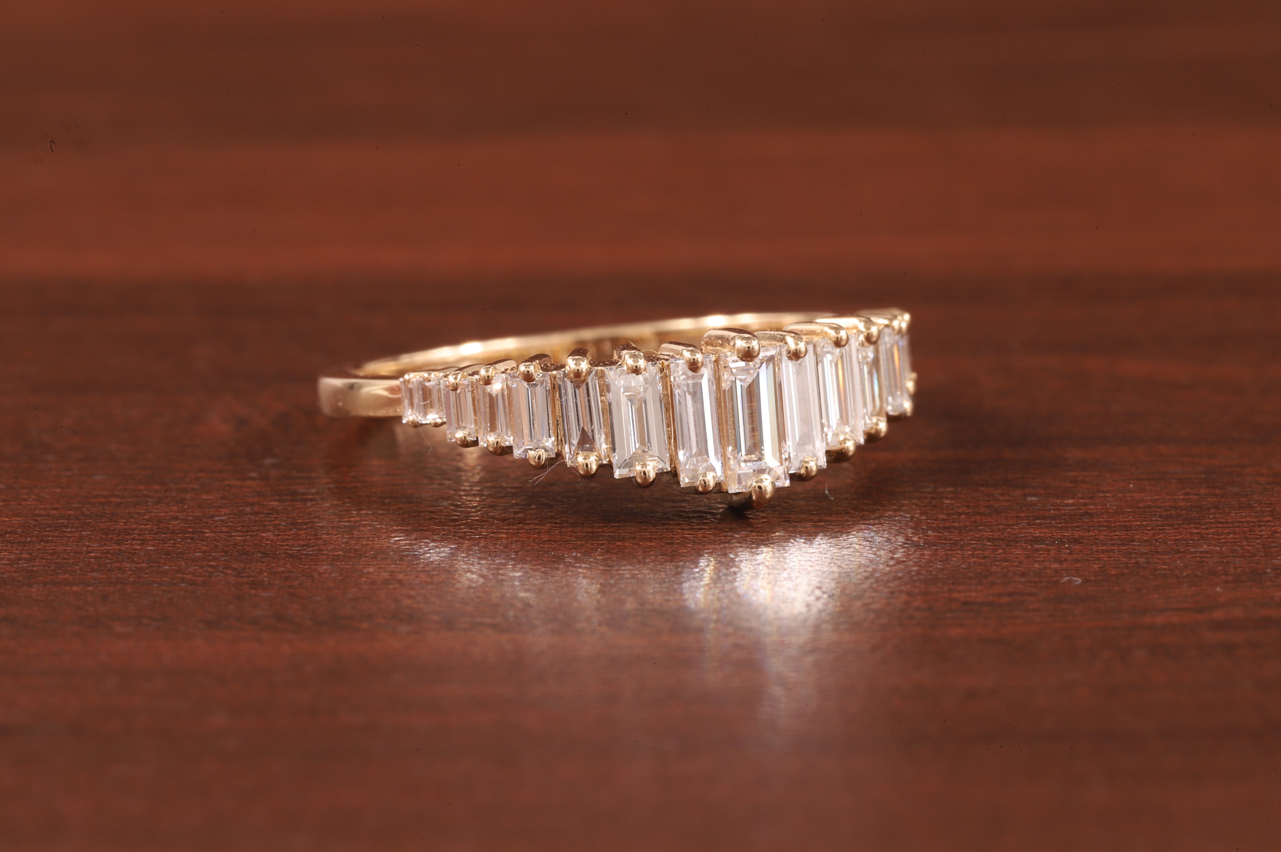 Baguette Cut CZ Diamond Ring Moissanite Vertical Step Stone Set Ring