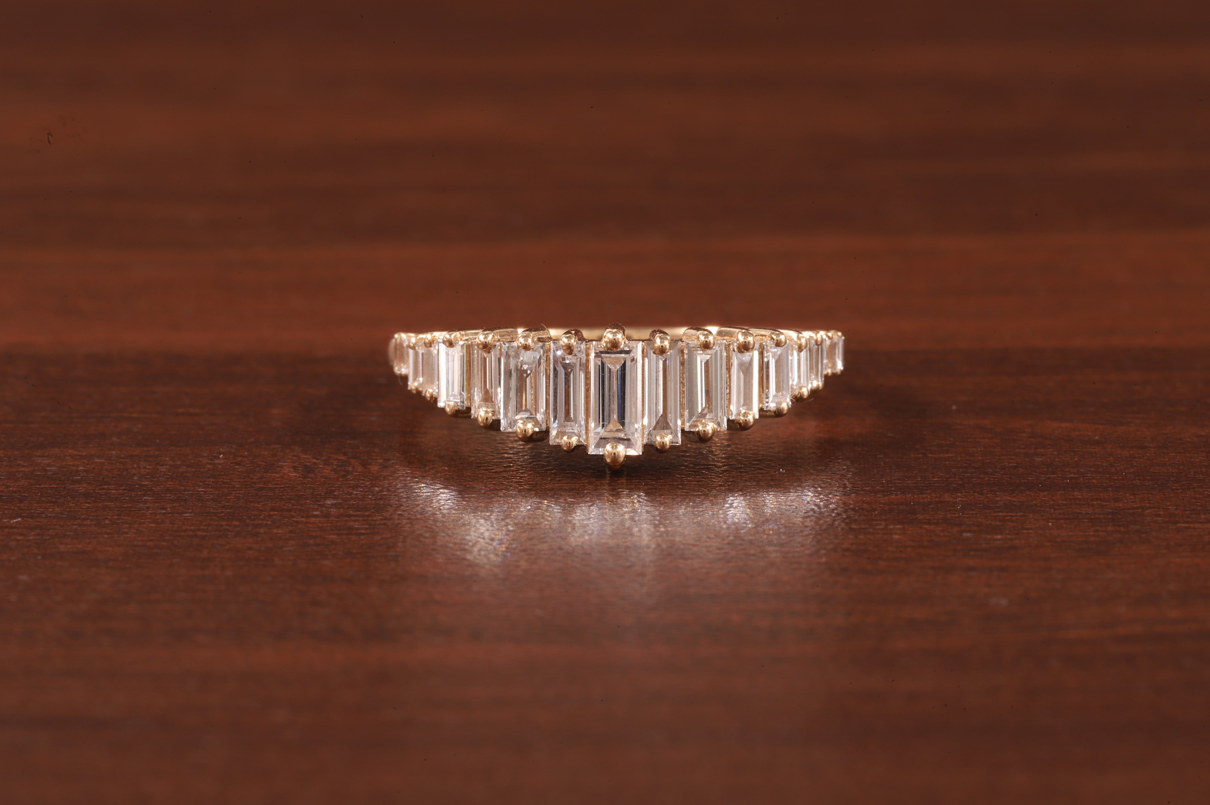 Baguette Cut CZ Diamond Ring Moissanite Vertical Step Stone Set Ring