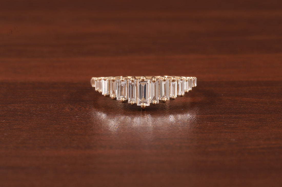 Baguette Cut CZ Diamond Ring Moissanite Vertical Step Stone Set Ring