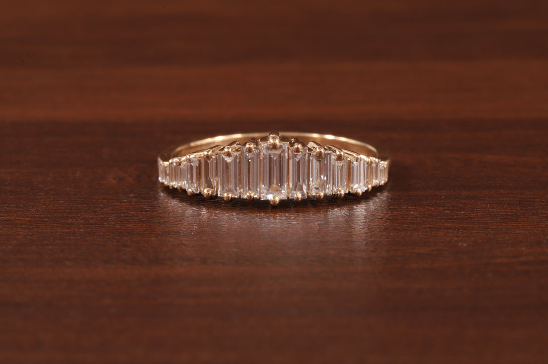 Baguette Cut CZ Diamond Ring Moissanite Vertical Step Stone Set Ring