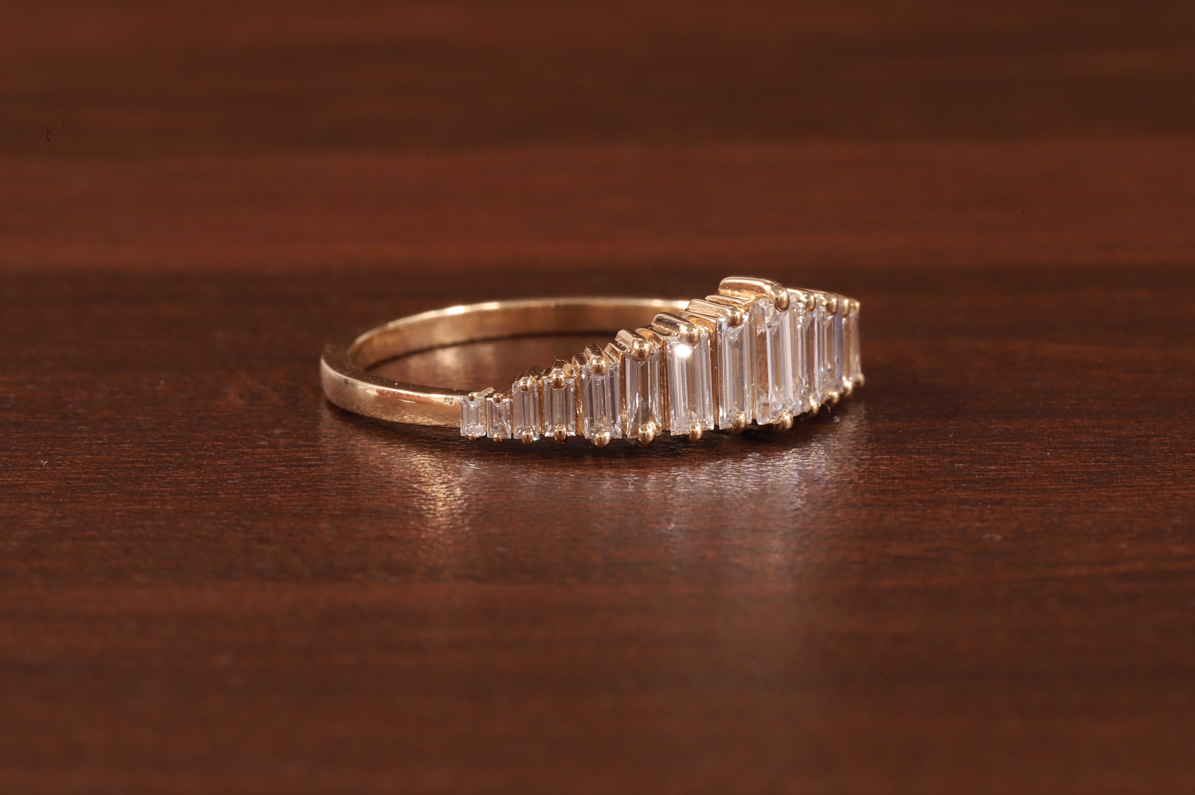 Baguette Cut CZ Diamond Ring Moissanite Vertical Step Stone Set Ring