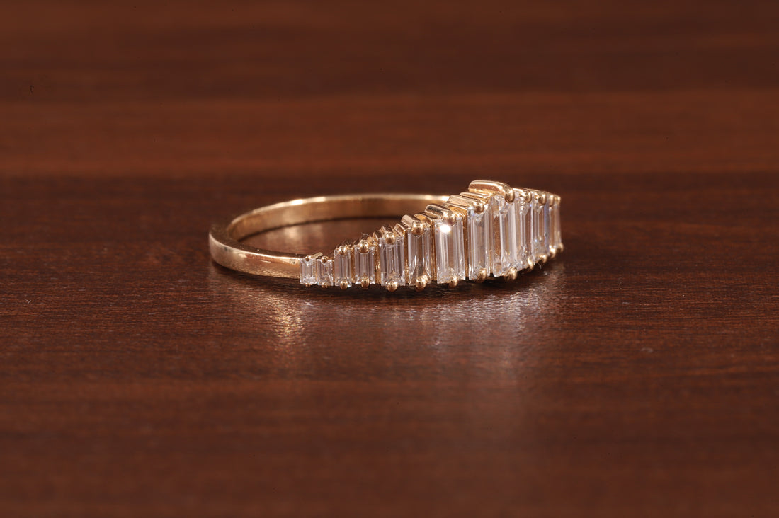 Baguette Cut CZ Diamond Ring Moissanite Vertical Step Stone Set Ring