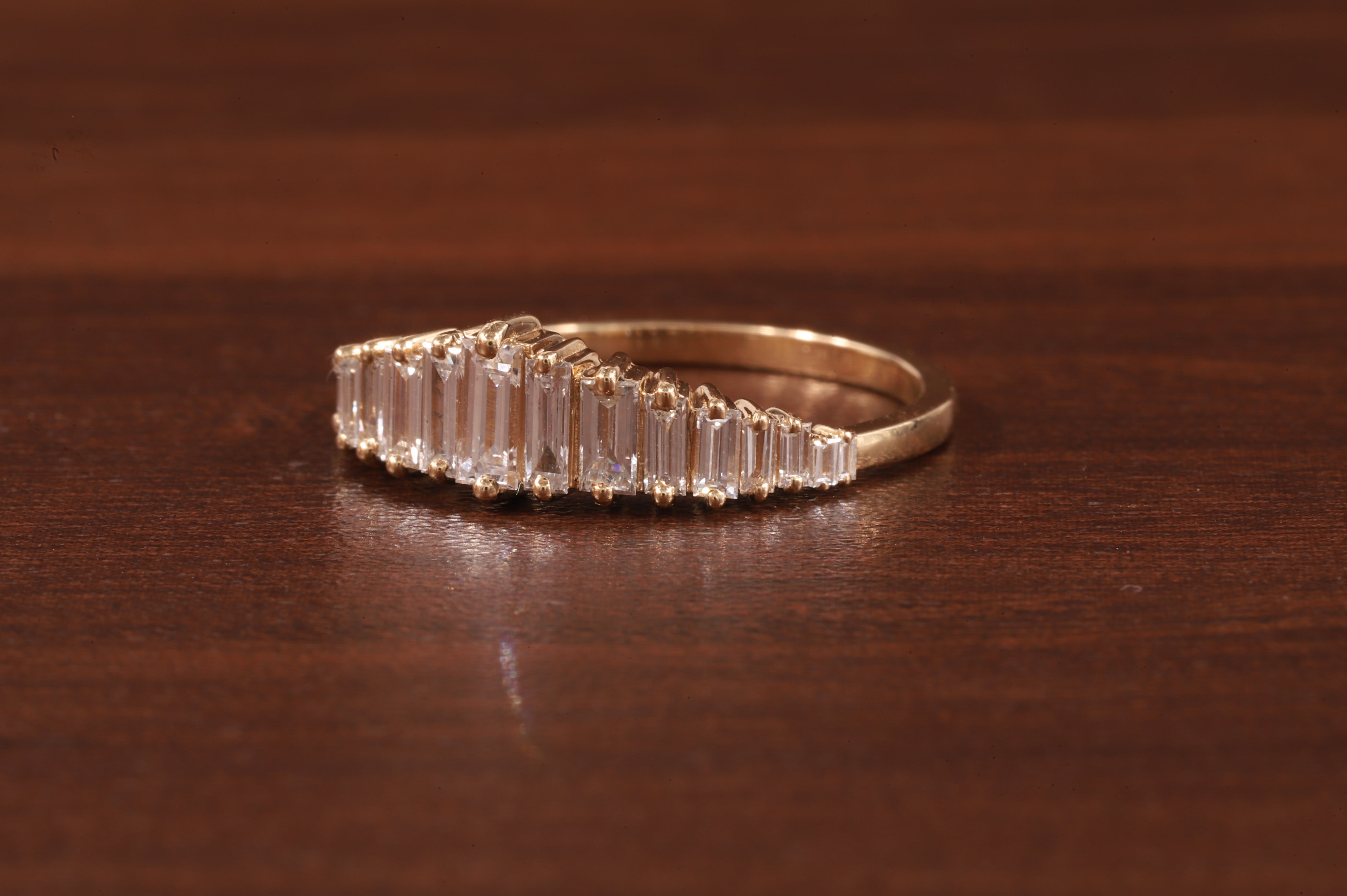 Baguette Cut CZ Diamond Ring Moissanite Vertical Step Stone Set Ring