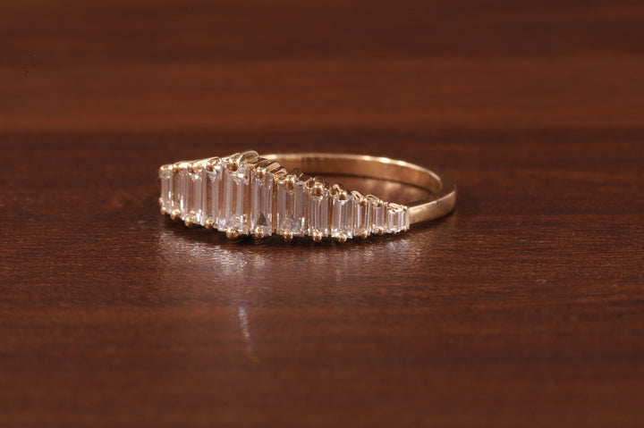 Baguette Cut CZ Diamond Ring Moissanite Vertical Step Stone Set Ring