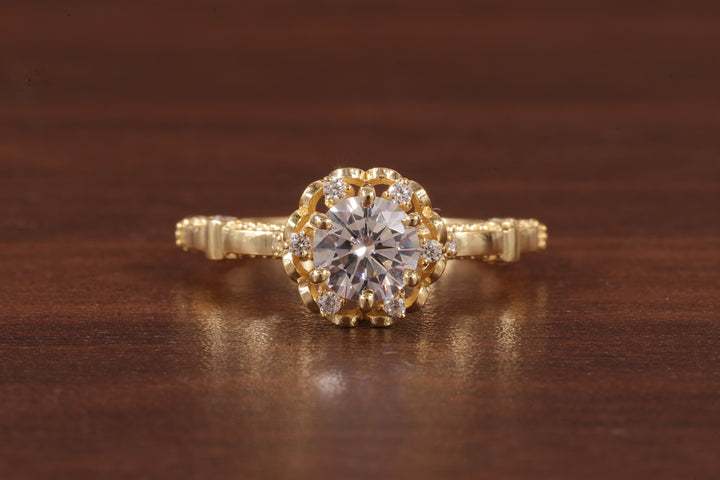 Vintage Round Wedding Ring, Moissanite Engagement Ring