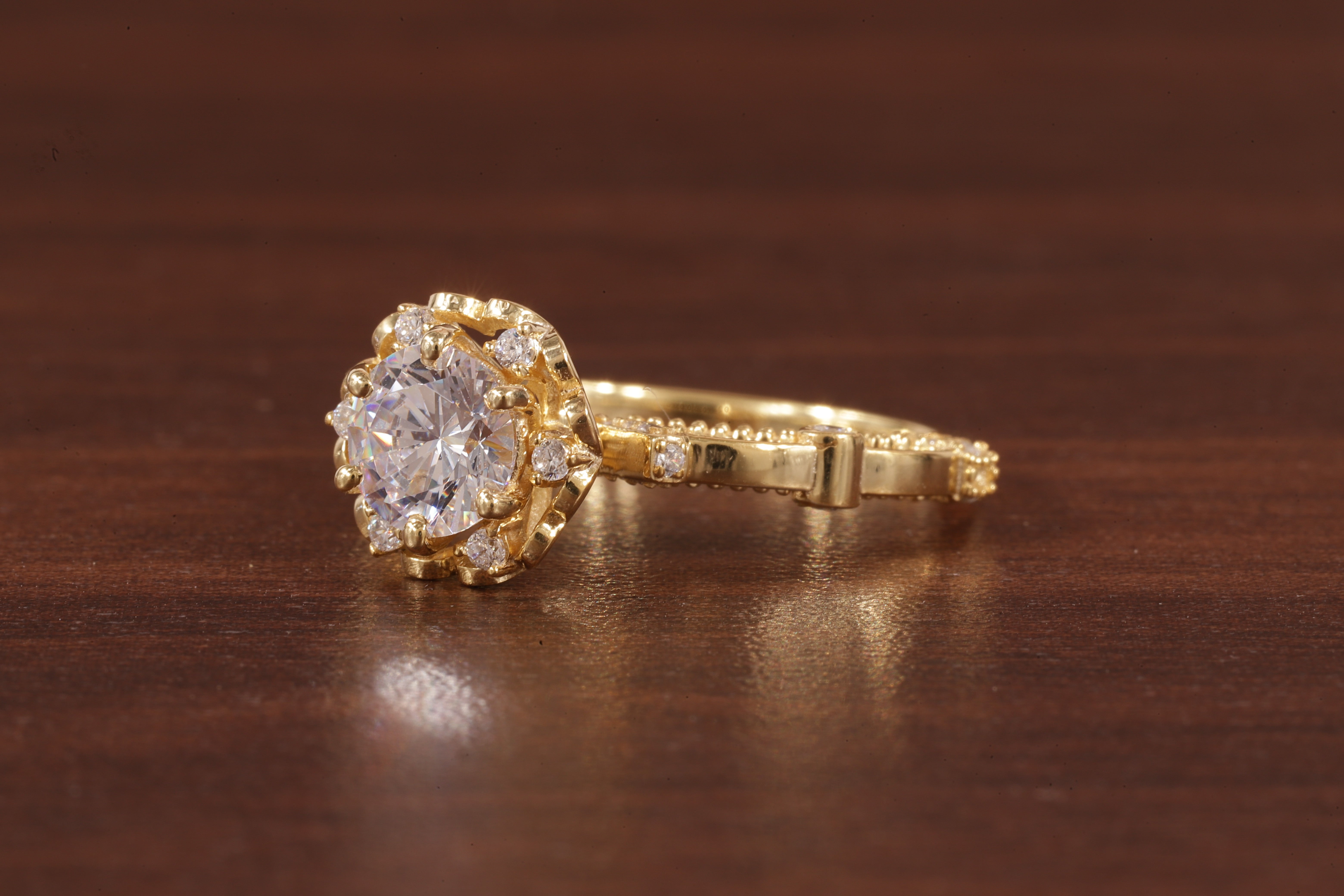 Vintage Round Wedding Ring, Moissanite Engagement Ring