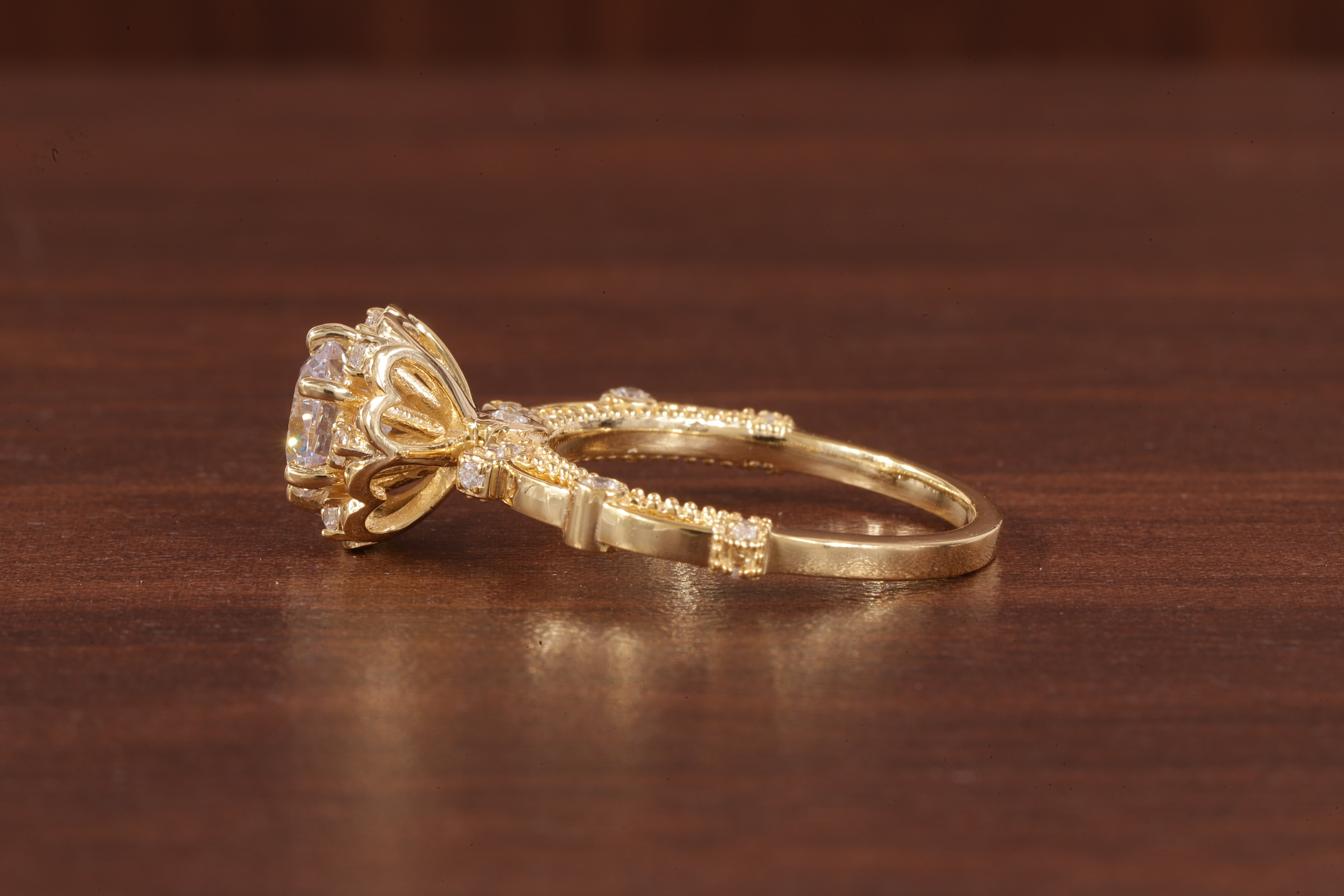 Vintage Round Wedding Ring, Moissanite Engagement Ring