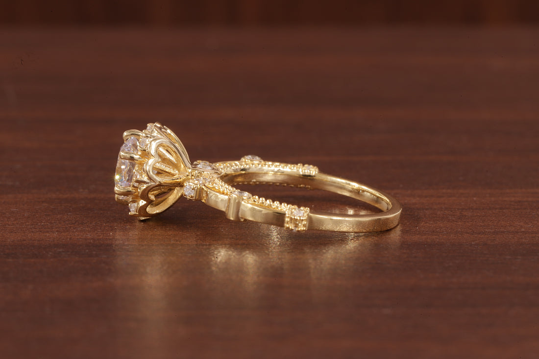 Vintage Round Wedding Ring, Moissanite Engagement Ring