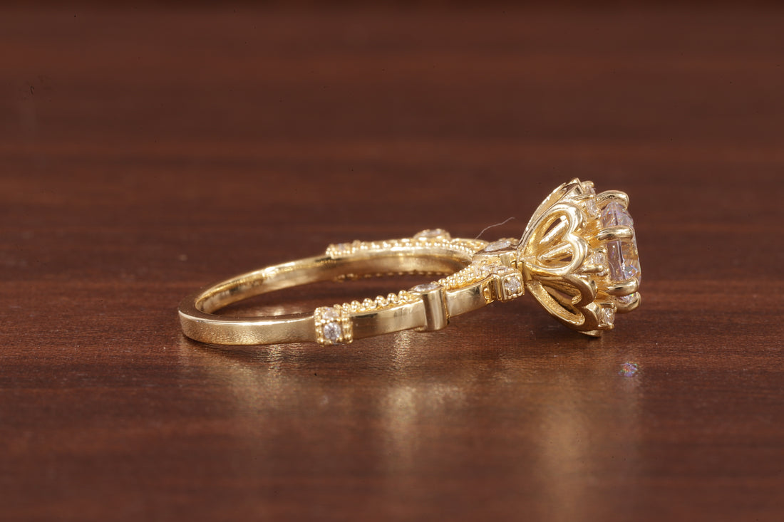 Vintage Round Wedding Ring, Moissanite Engagement Ring