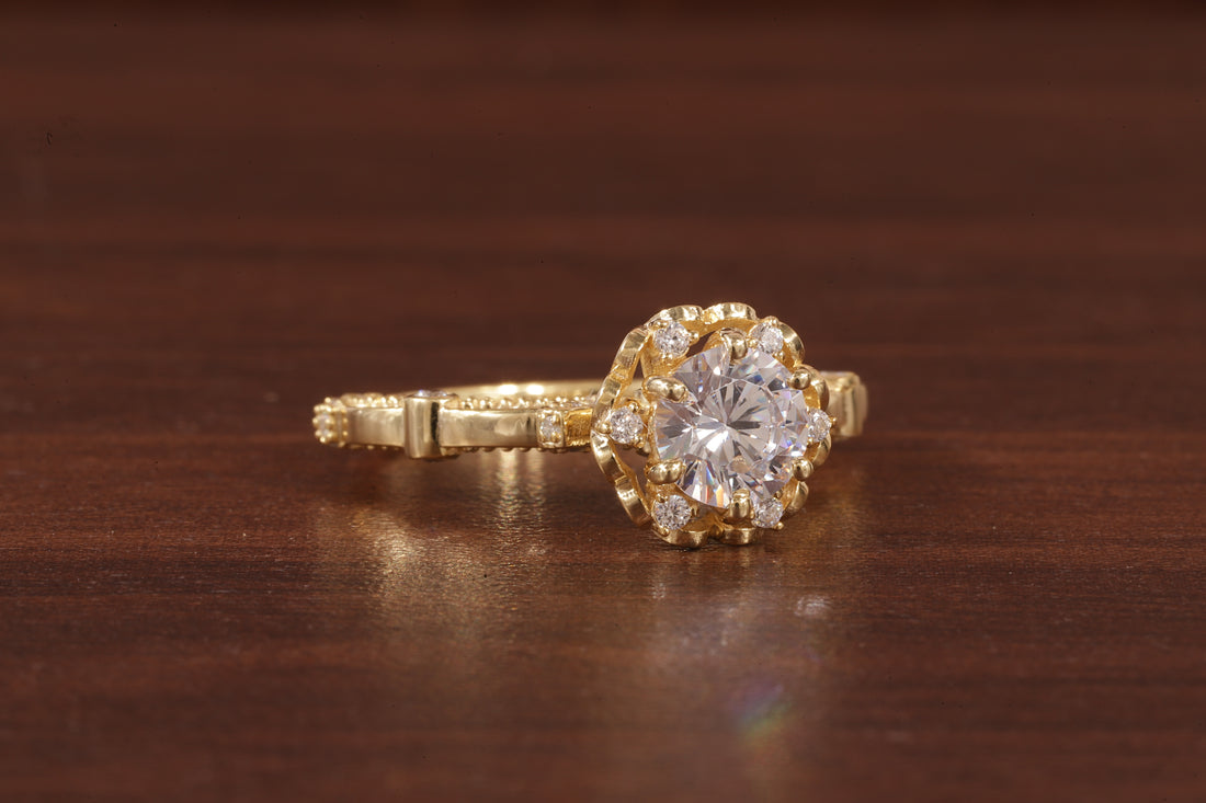 Vintage Round Wedding Ring, Moissanite Engagement Ring