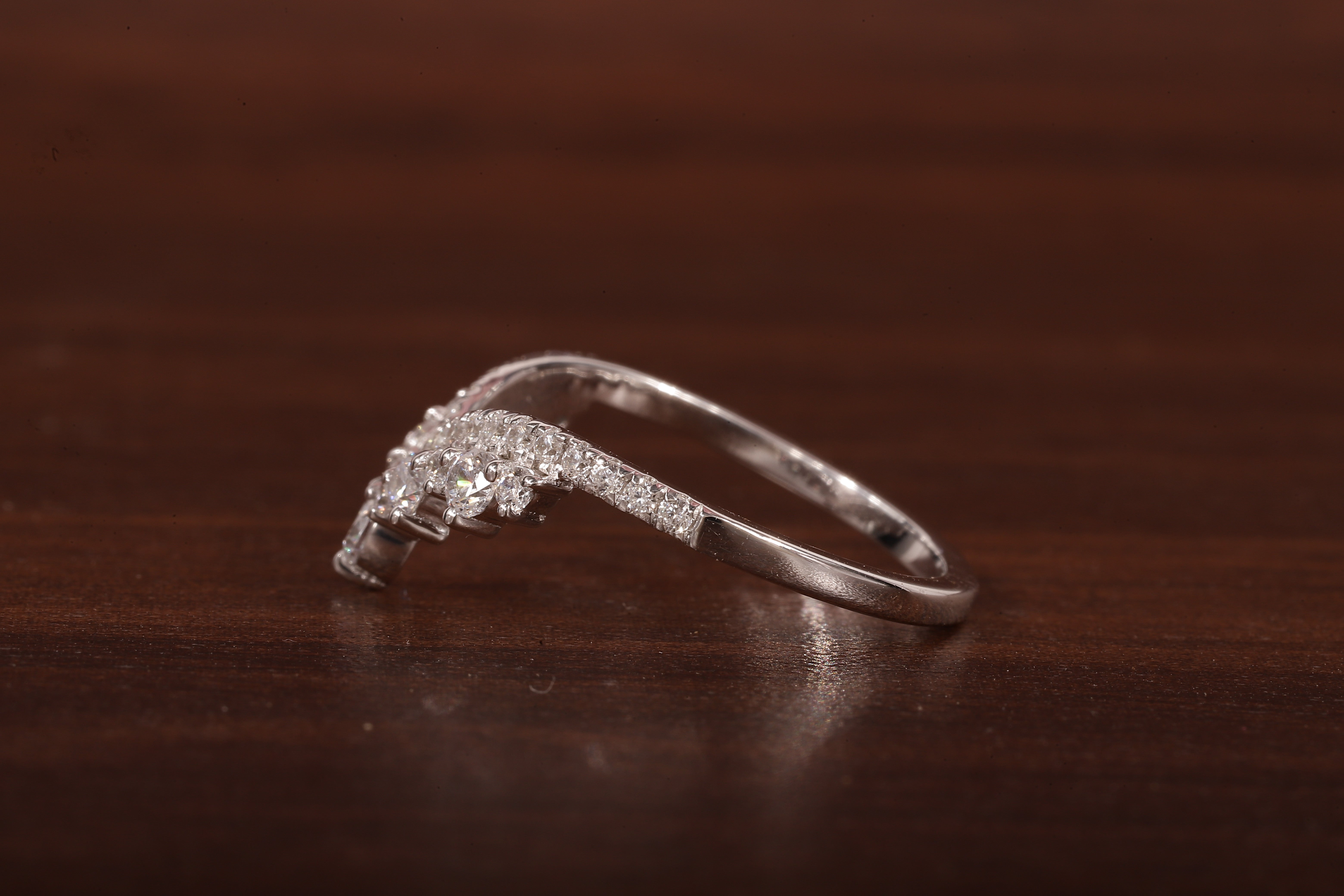 Tiara Curved Lab Grown Diamond Wedding Band 14K Solid Gold V Shape Half Eternity Band