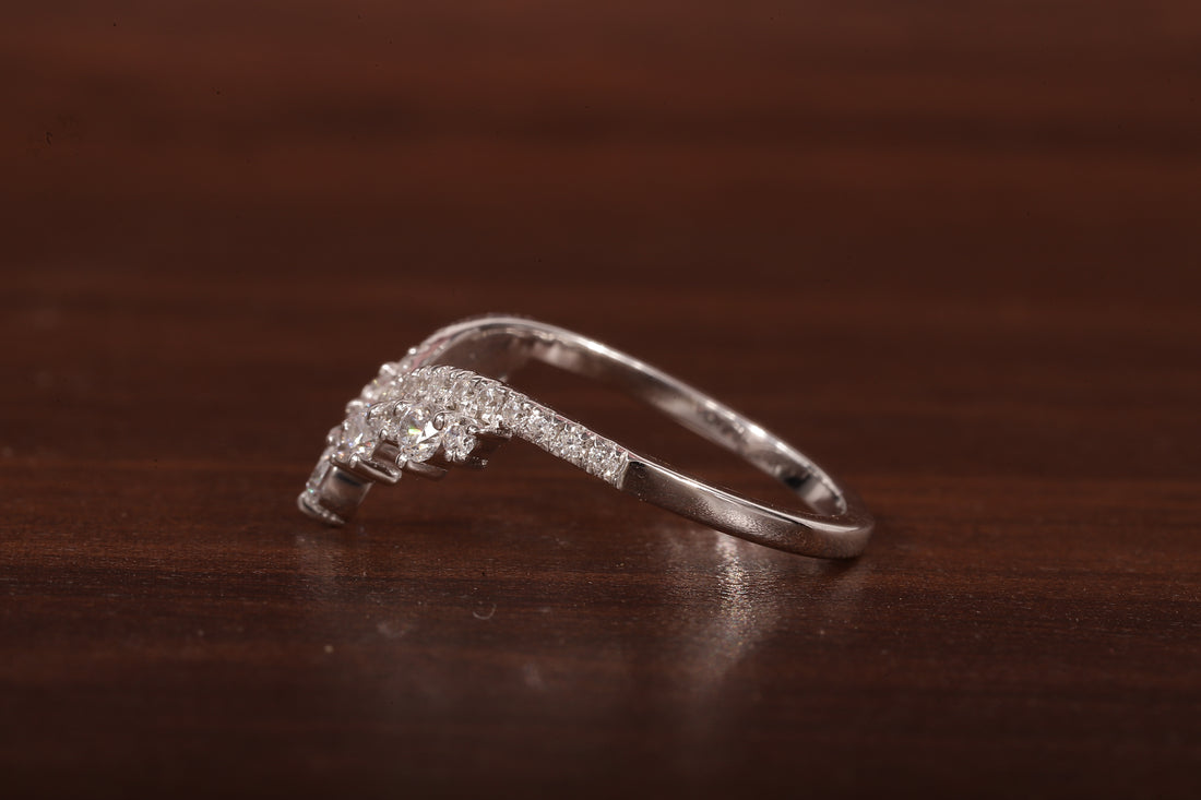 Tiara Curved Lab Grown Diamond Wedding Band 14K Solid Gold V Shape Half Eternity Band