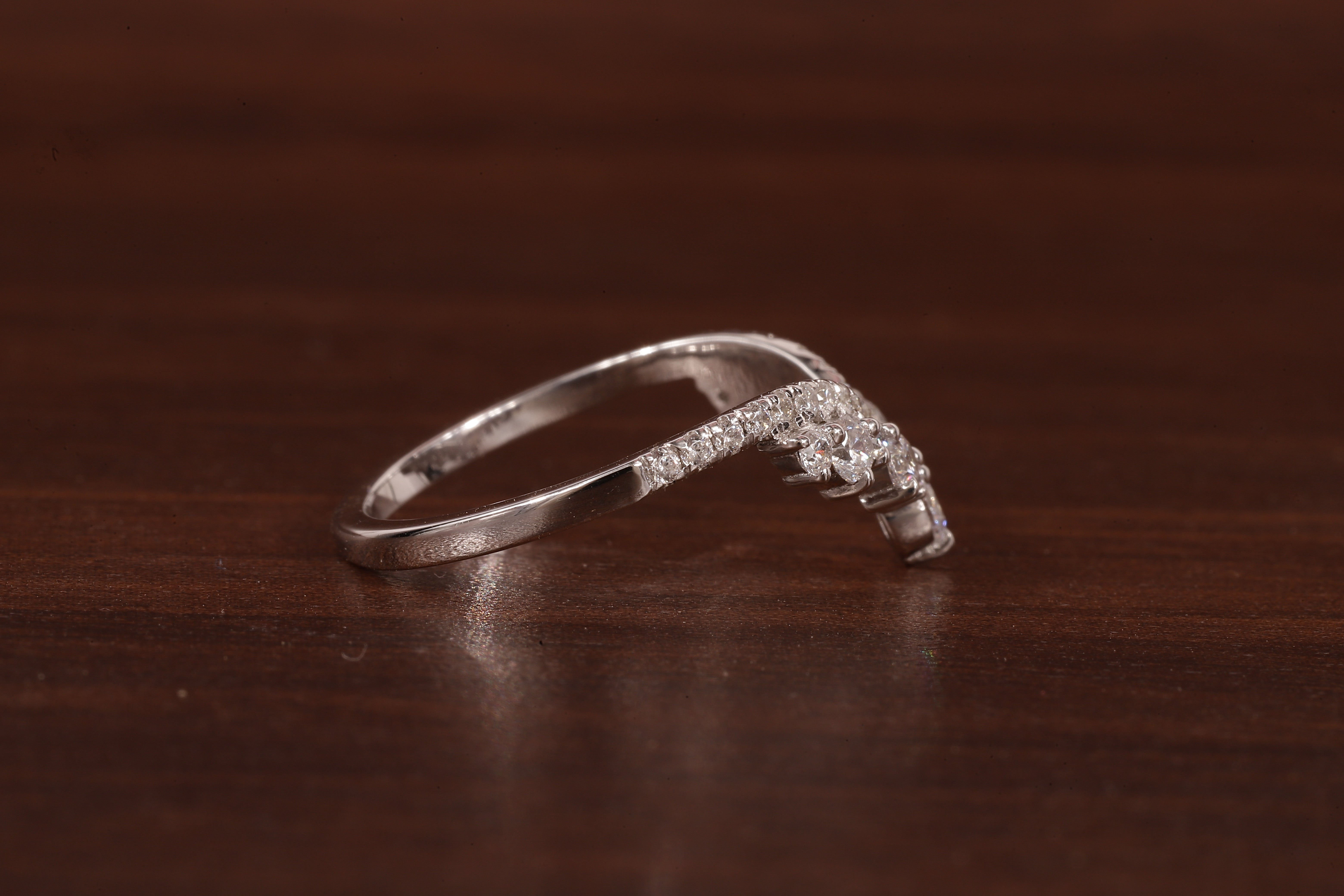 Tiara Curved Lab Grown Diamond Wedding Band 14K Solid Gold V Shape Half Eternity Band
