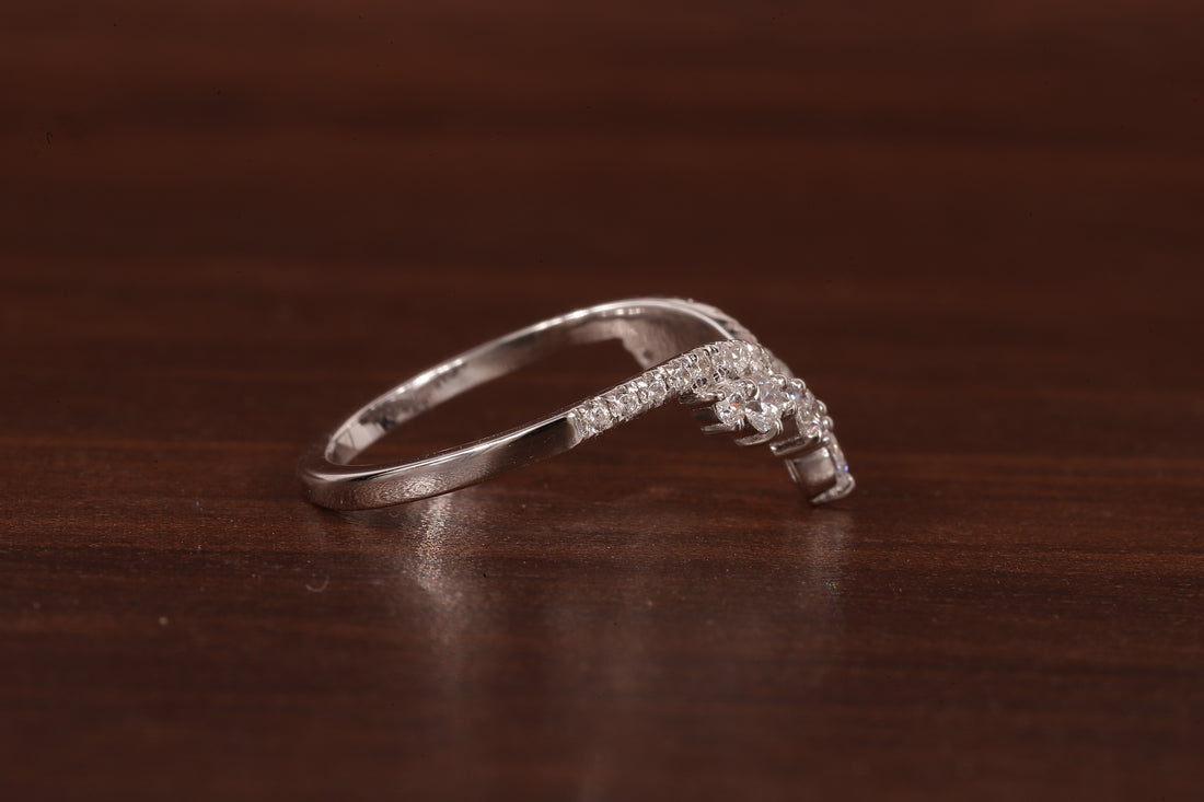 Tiara Curved Lab Grown Diamond Wedding Band 14K Solid Gold V Shape Half Eternity Band