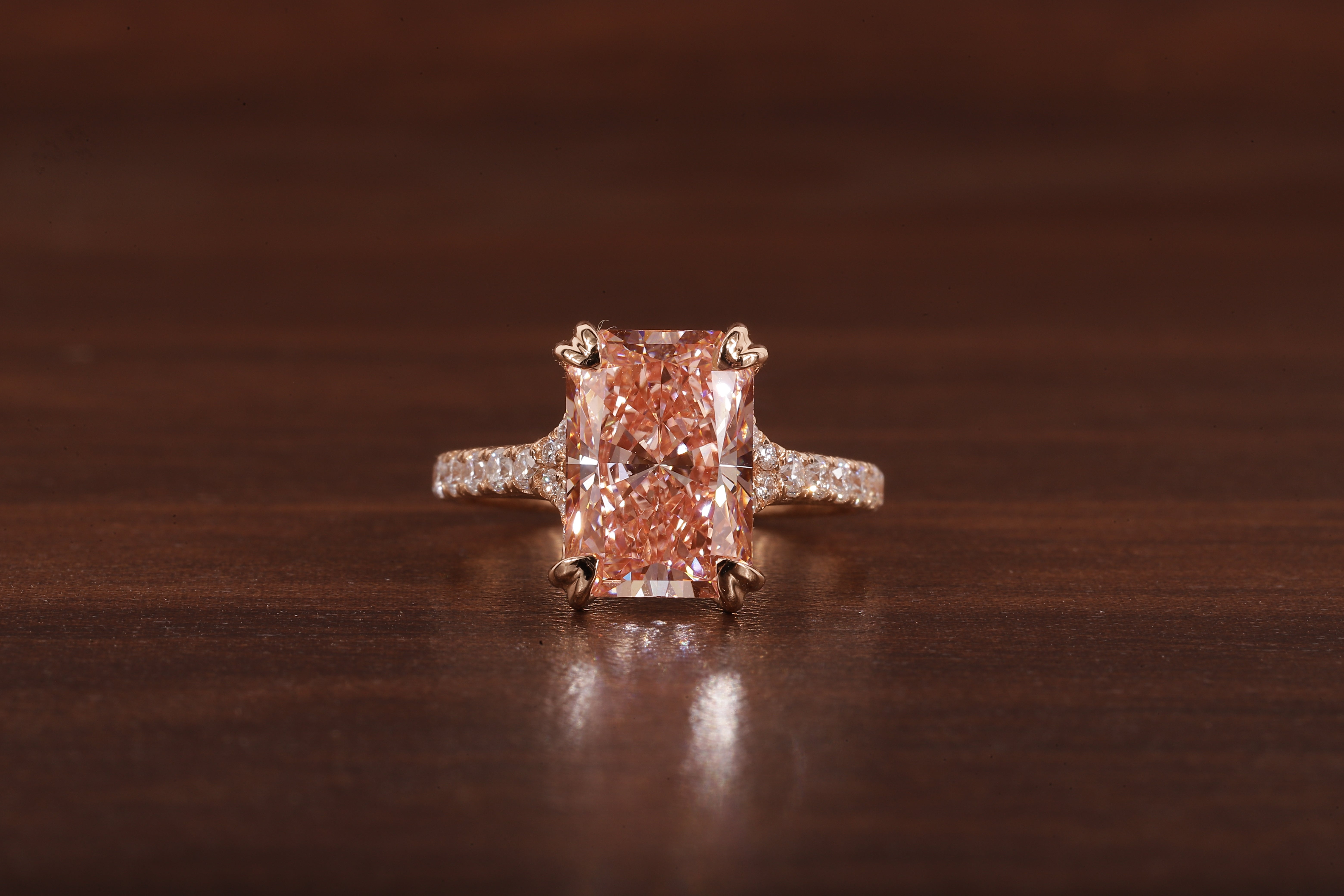 Radiant shaped pink lab grown diamond ring, 18K Rose Gold Ring For Her