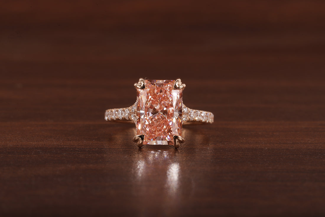 Radiant shaped pink lab grown diamond ring, 18K Rose Gold Ring For Her