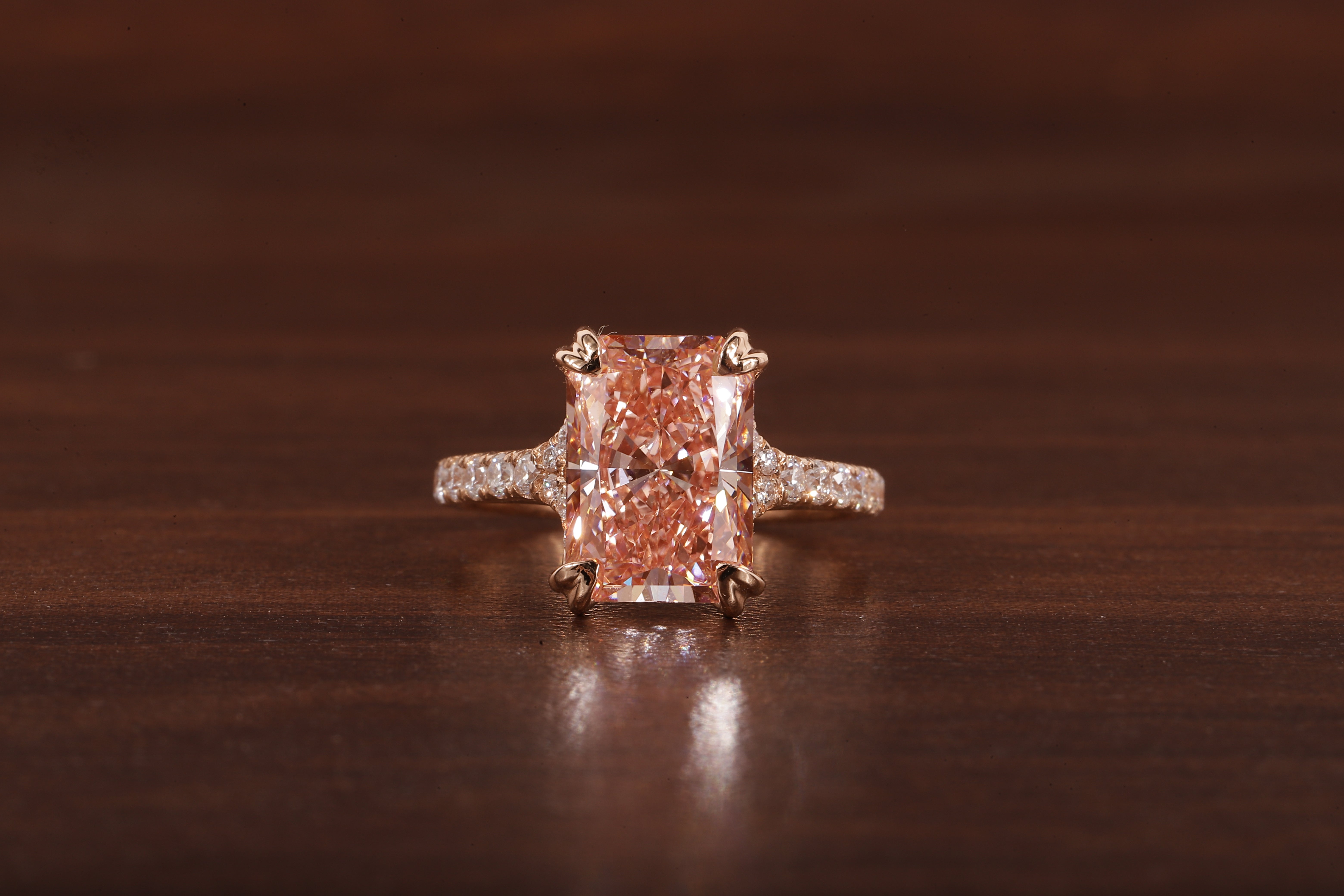 Radiant shaped pink lab grown diamond ring, 18K Rose Gold Ring For Her