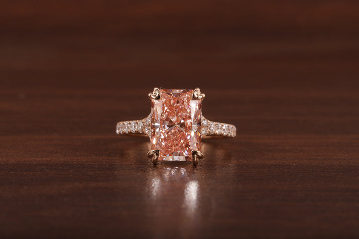 Radiant shaped pink lab grown diamond ring, 18K Rose Gold Ring For Her