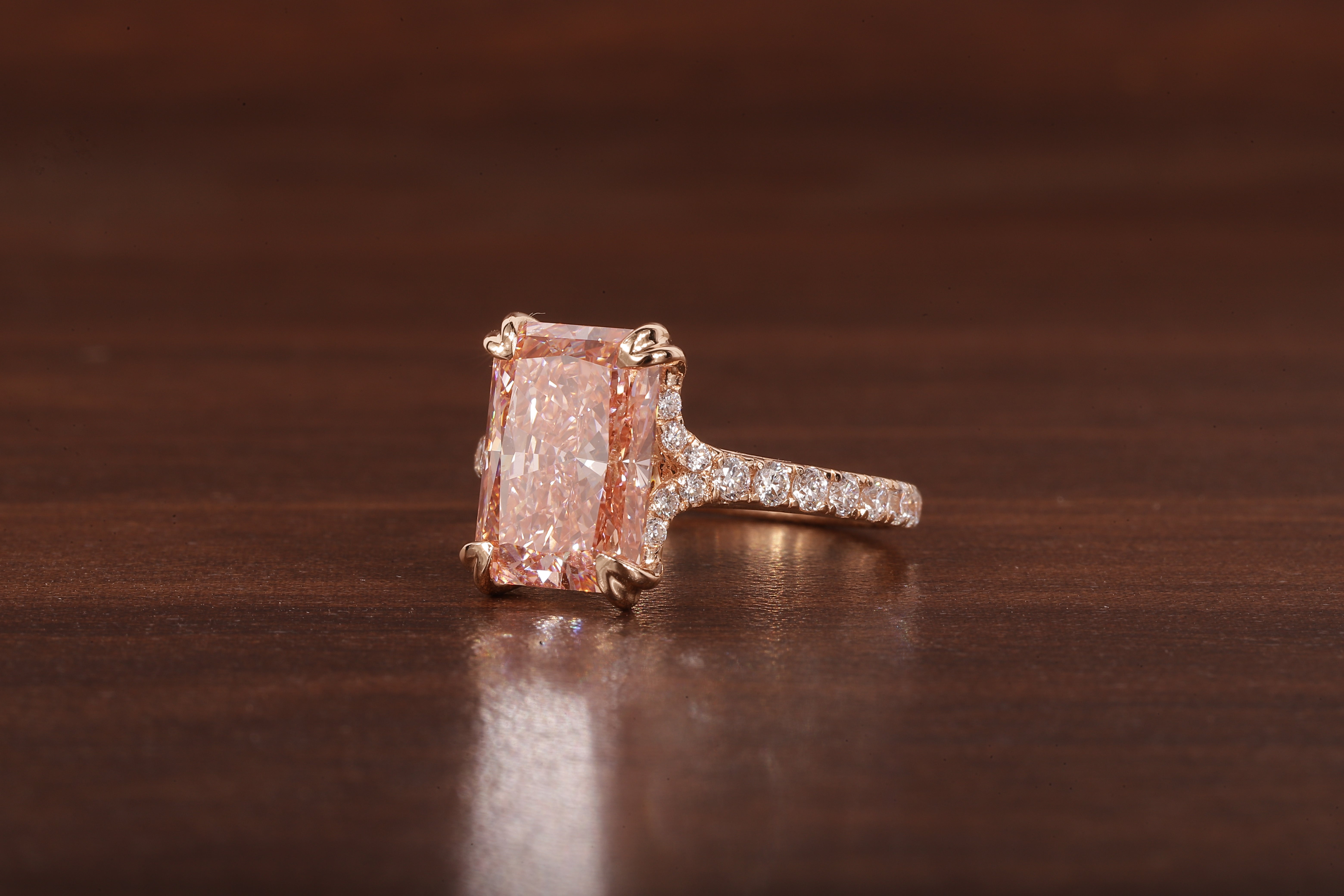 Radiant shaped pink lab grown diamond ring, 18K Rose Gold Ring For Her