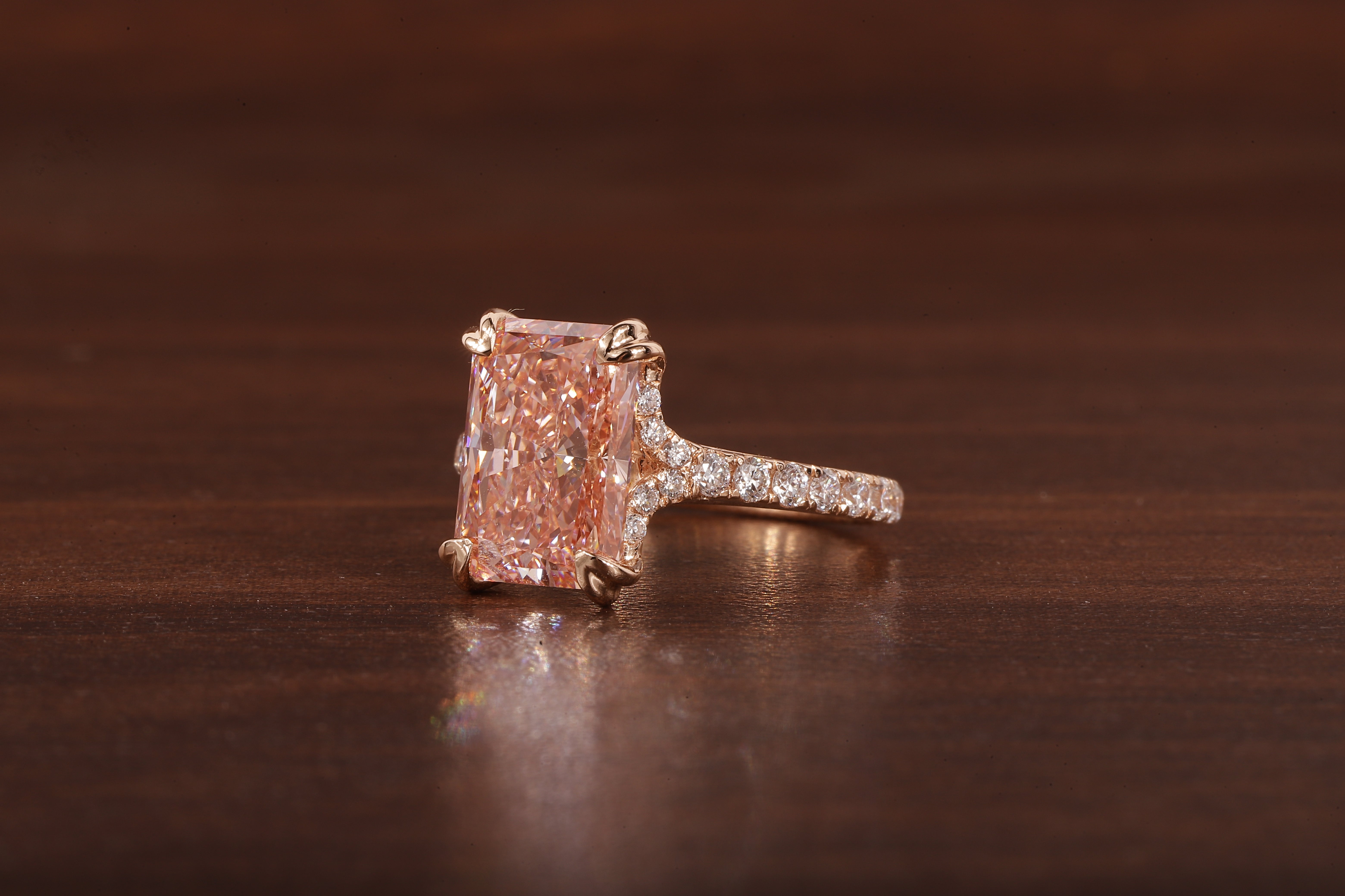 Radiant shaped pink lab grown diamond ring, 18K Rose Gold Ring For Her
