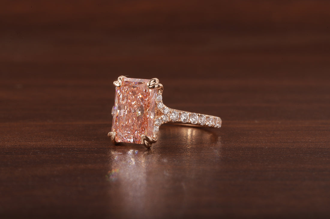 Radiant shaped pink lab grown diamond ring, 18K Rose Gold Ring For Her