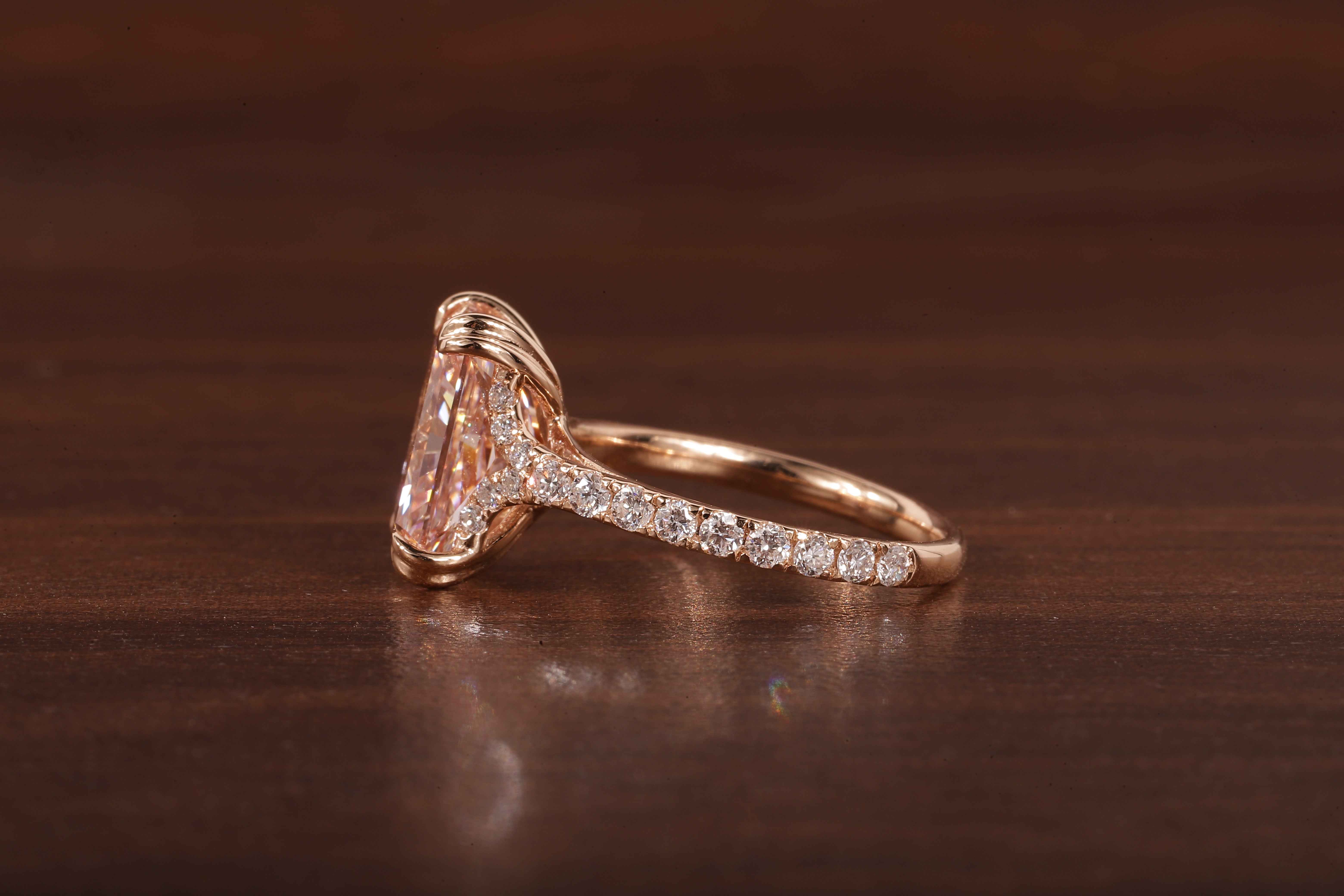 Radiant shaped pink lab grown diamond ring, 18K Rose Gold Ring For Her