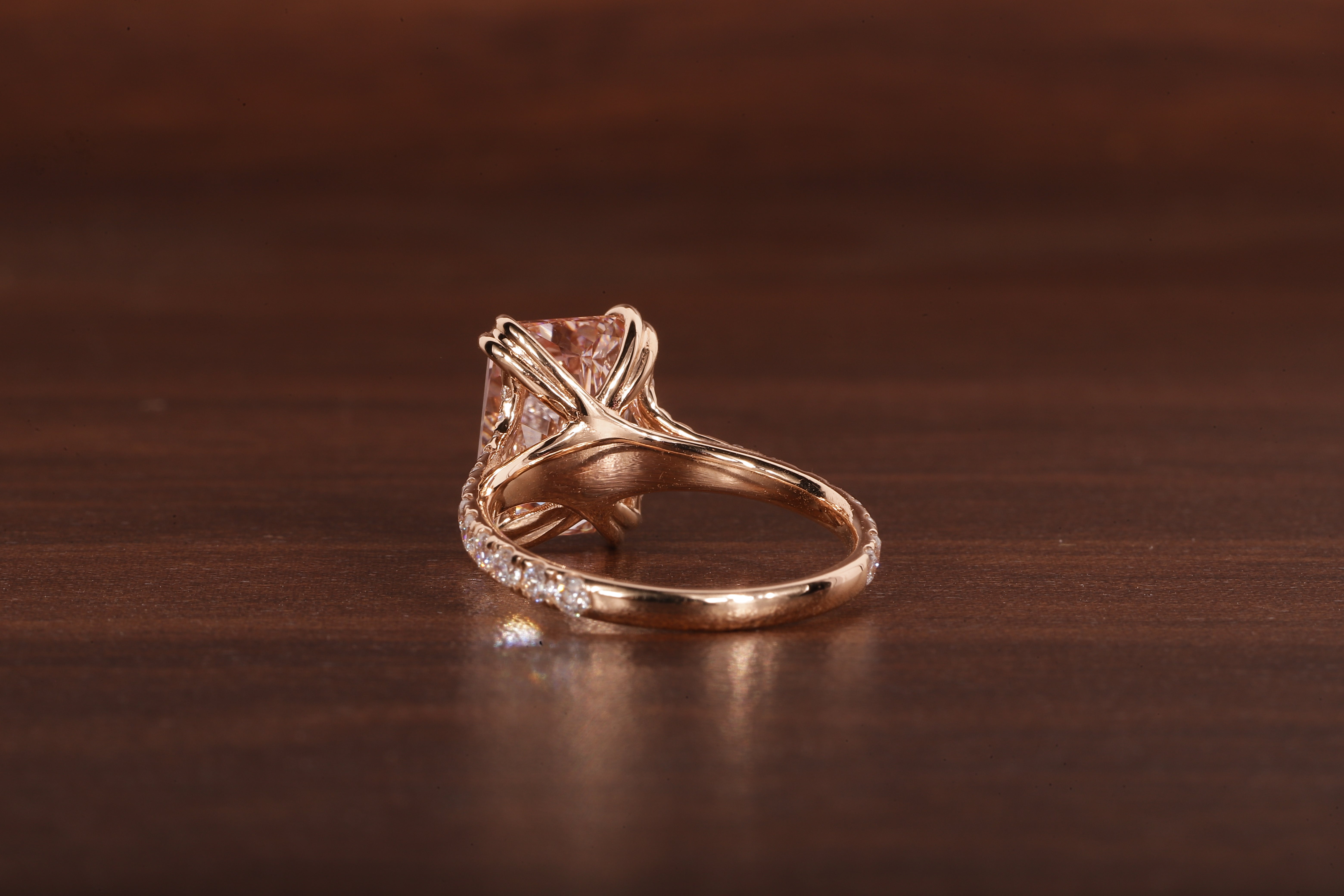 Radiant shaped pink lab grown diamond ring, 18K Rose Gold Ring For Her