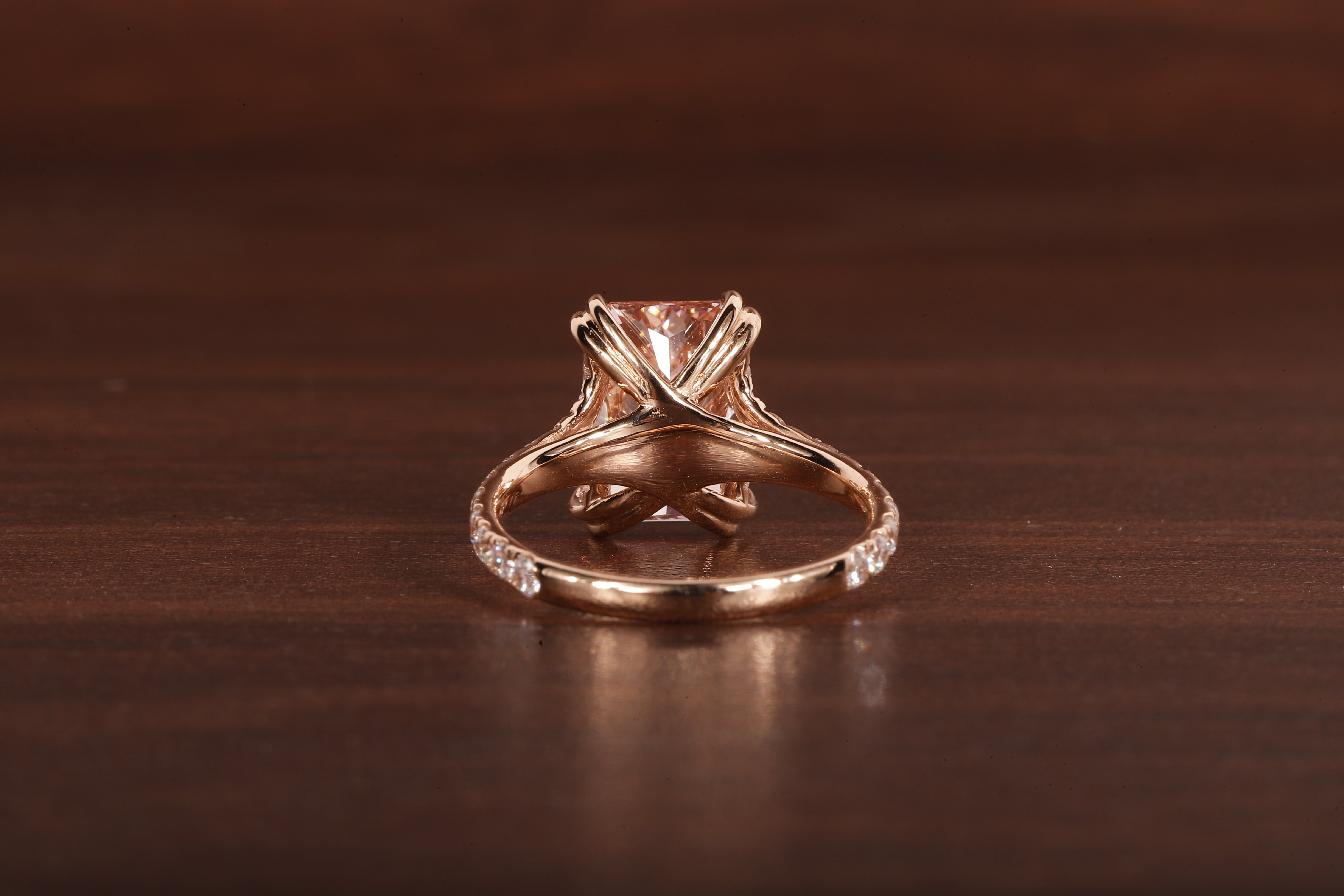 Radiant shaped pink lab grown diamond ring, 18K Rose Gold Ring For Her
