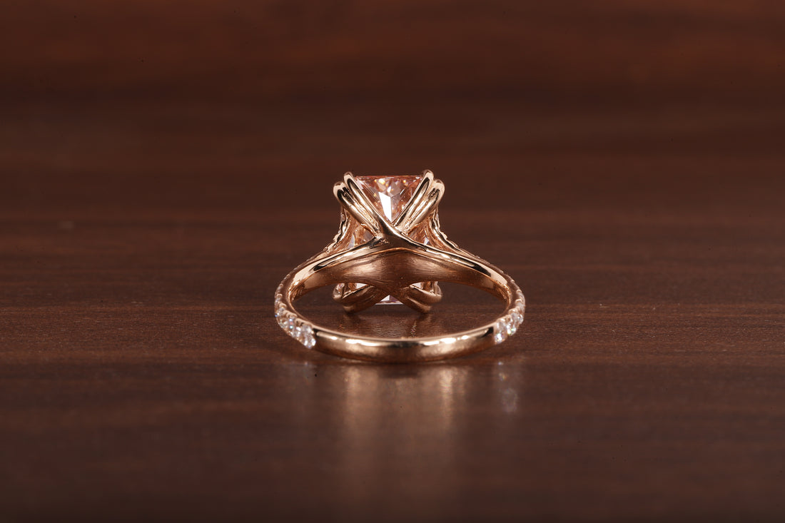Radiant shaped pink lab grown diamond ring, 18K Rose Gold Ring For Her