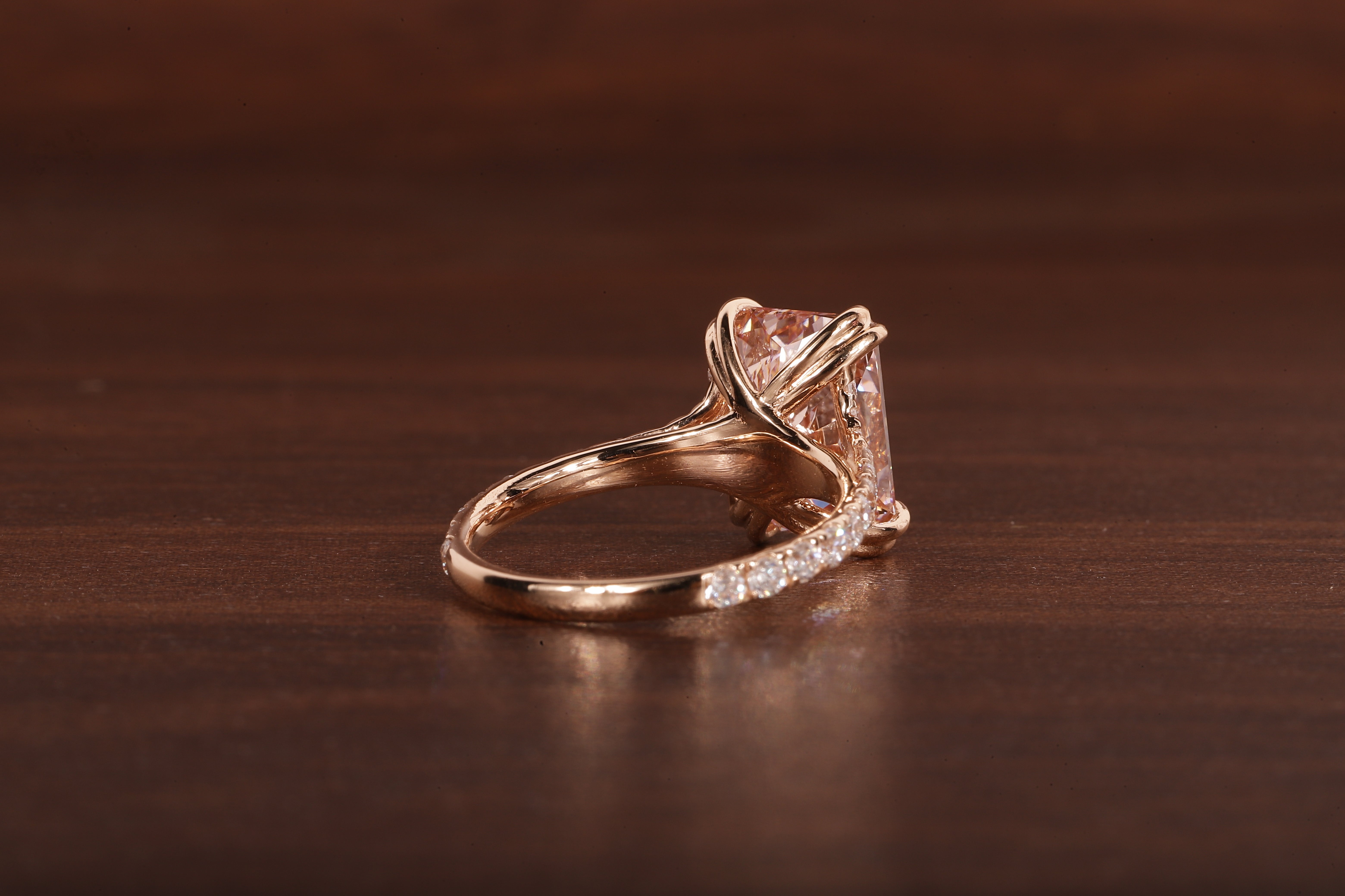 Radiant shaped pink lab grown diamond ring, 18K Rose Gold Ring For Her