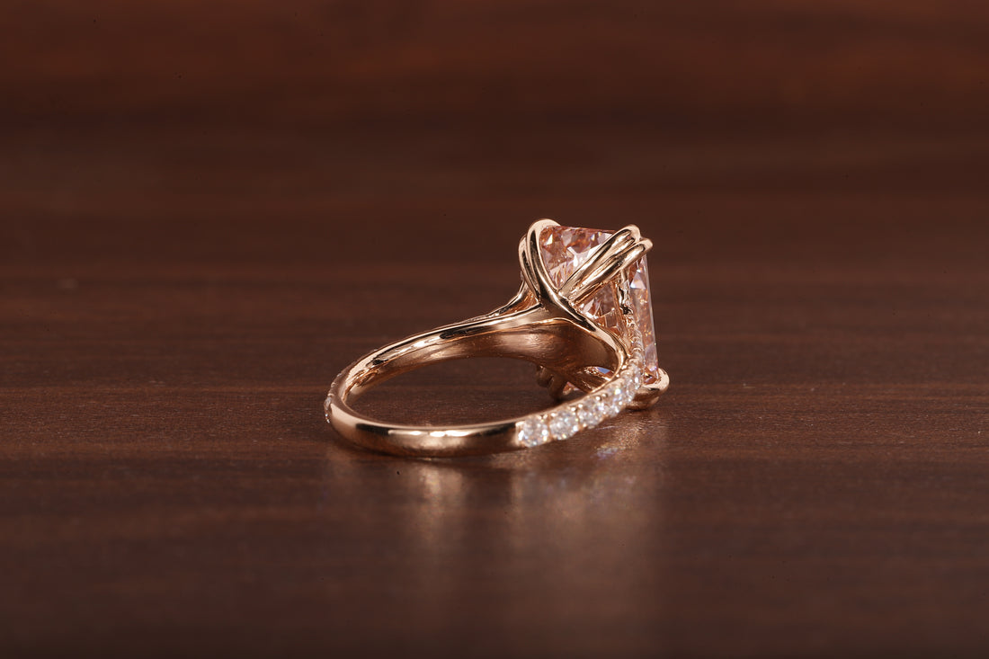 Radiant shaped pink lab grown diamond ring, 18K Rose Gold Ring For Her