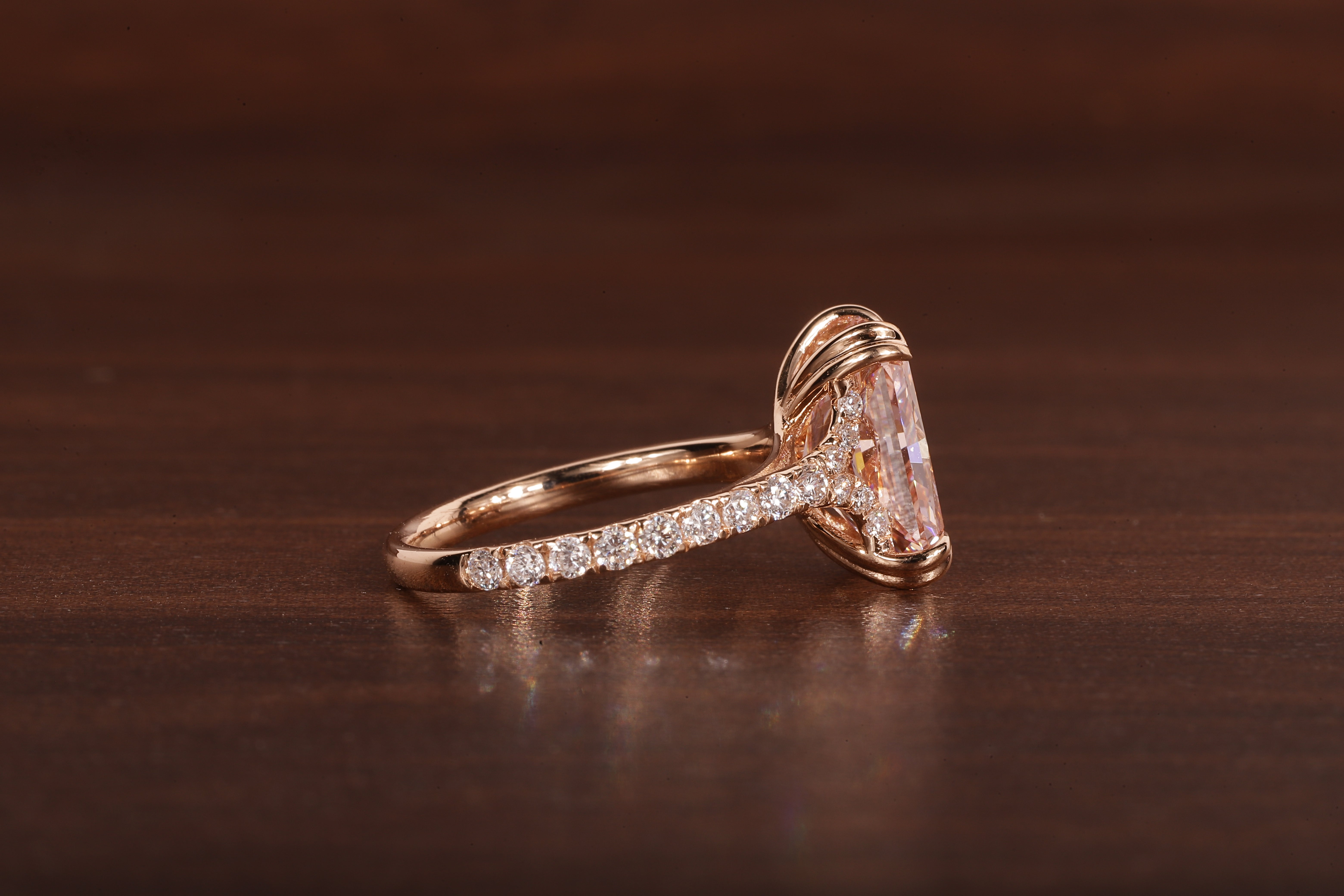 Radiant shaped pink lab grown diamond ring, 18K Rose Gold Ring For Her