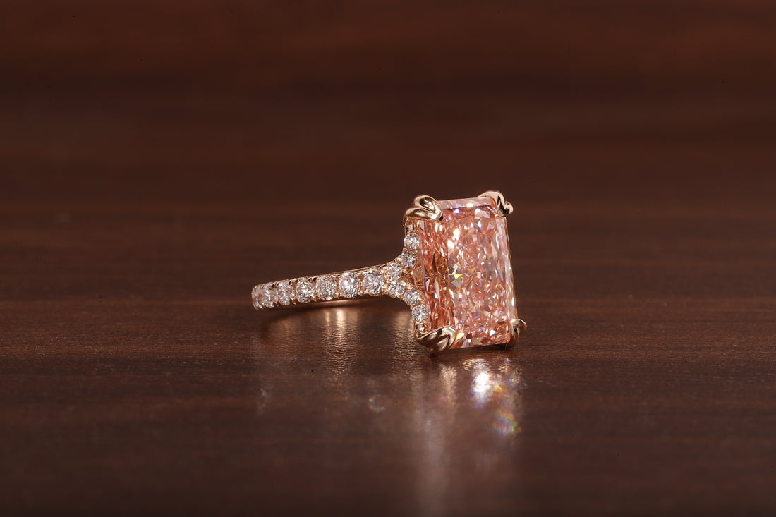 Radiant shaped pink lab grown diamond ring, 18K Rose Gold Ring For Her