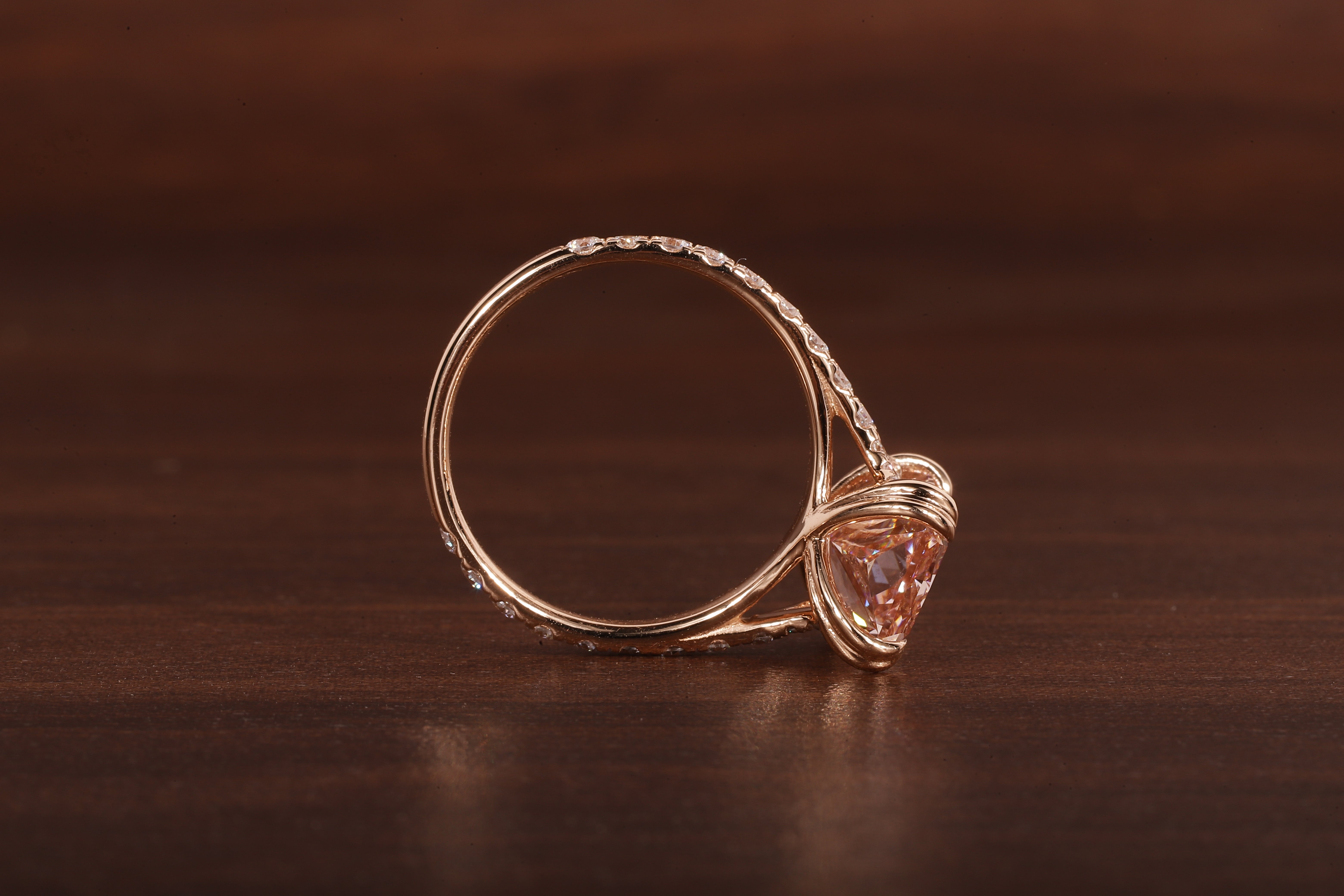 Radiant shaped pink lab grown diamond ring, 18K Rose Gold Ring For Her
